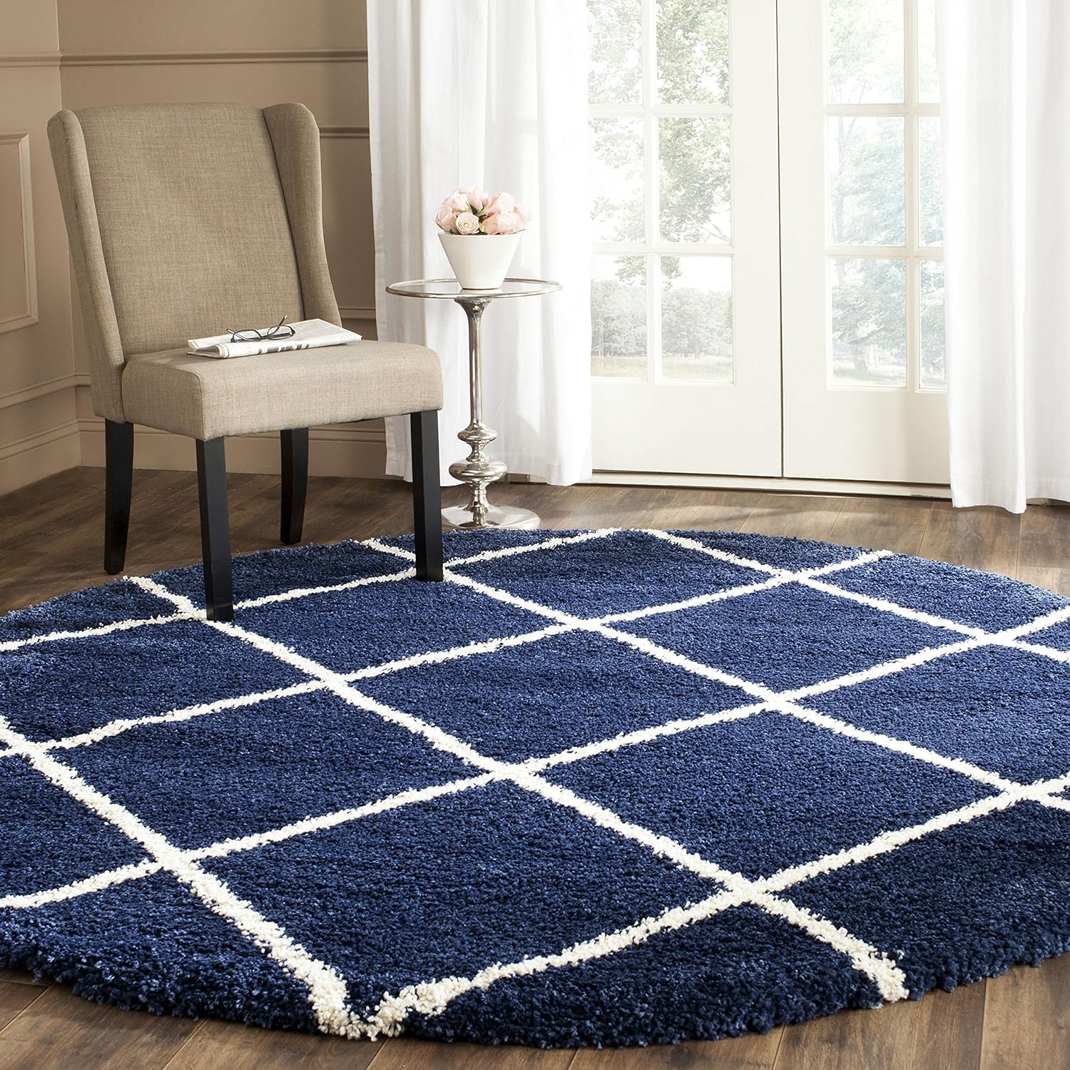 Modern Abstract Round Rug - Blue & Beige -27 Modern Abstract Round Rug - Blue & Beige -27
