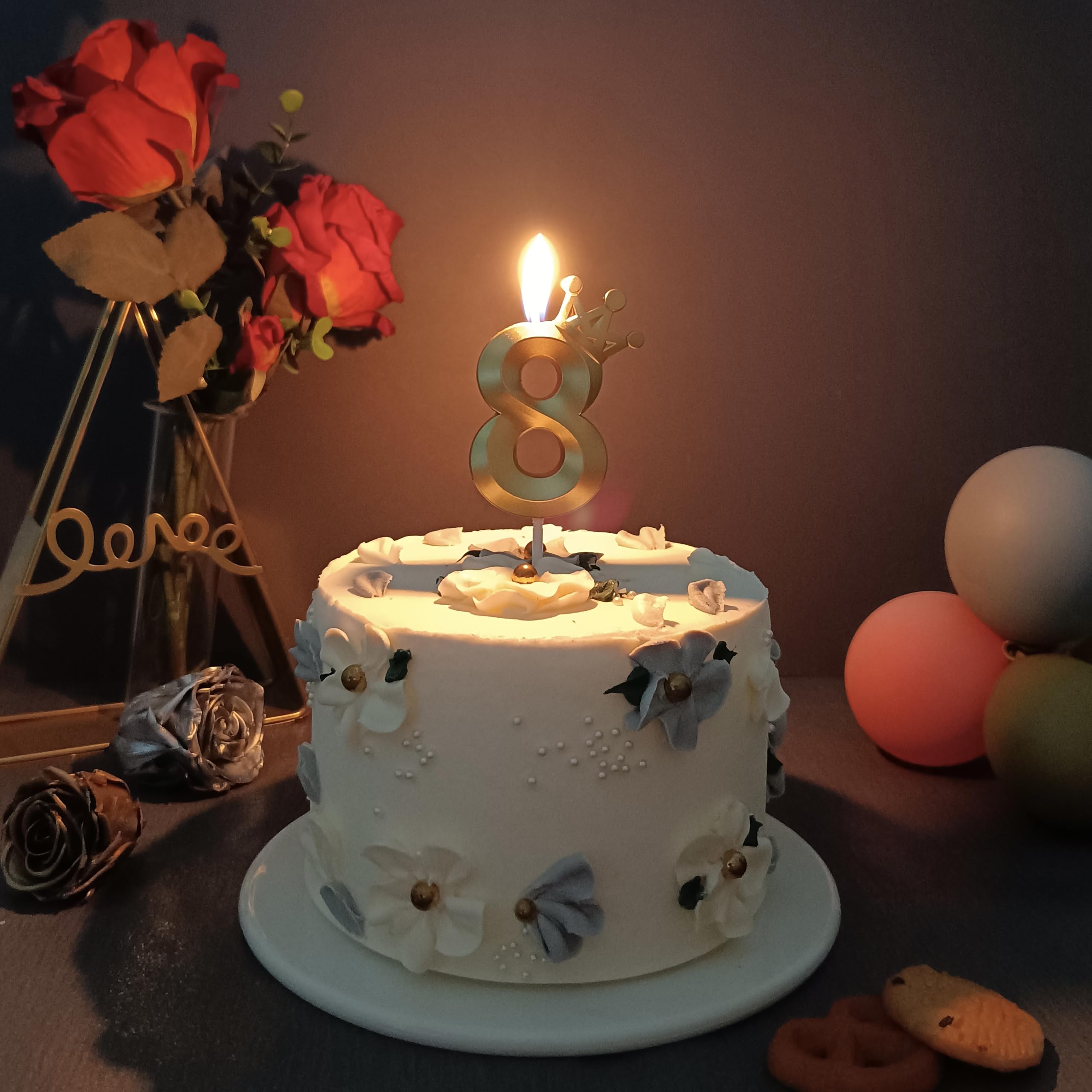 Velas doradas de 8 cm para decoración de tartas de octavo cumpleaños, aniversario de boda, cumpleaños (dorado, n.º 8)
