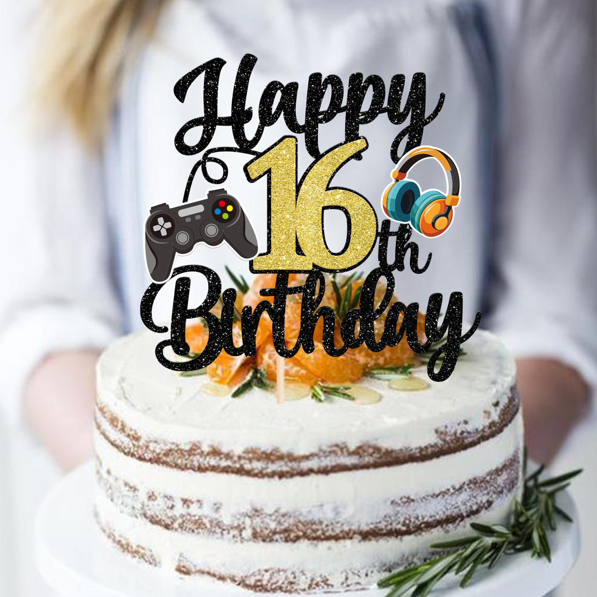 ZHUOWEISM 1 Décoration De Gâteau D'anniversaire à Paillettes « Happy 16th Birthday » - Édition Limitée 2009 - Décoration De Gâteau Pour 16e Anniversaire - Noir