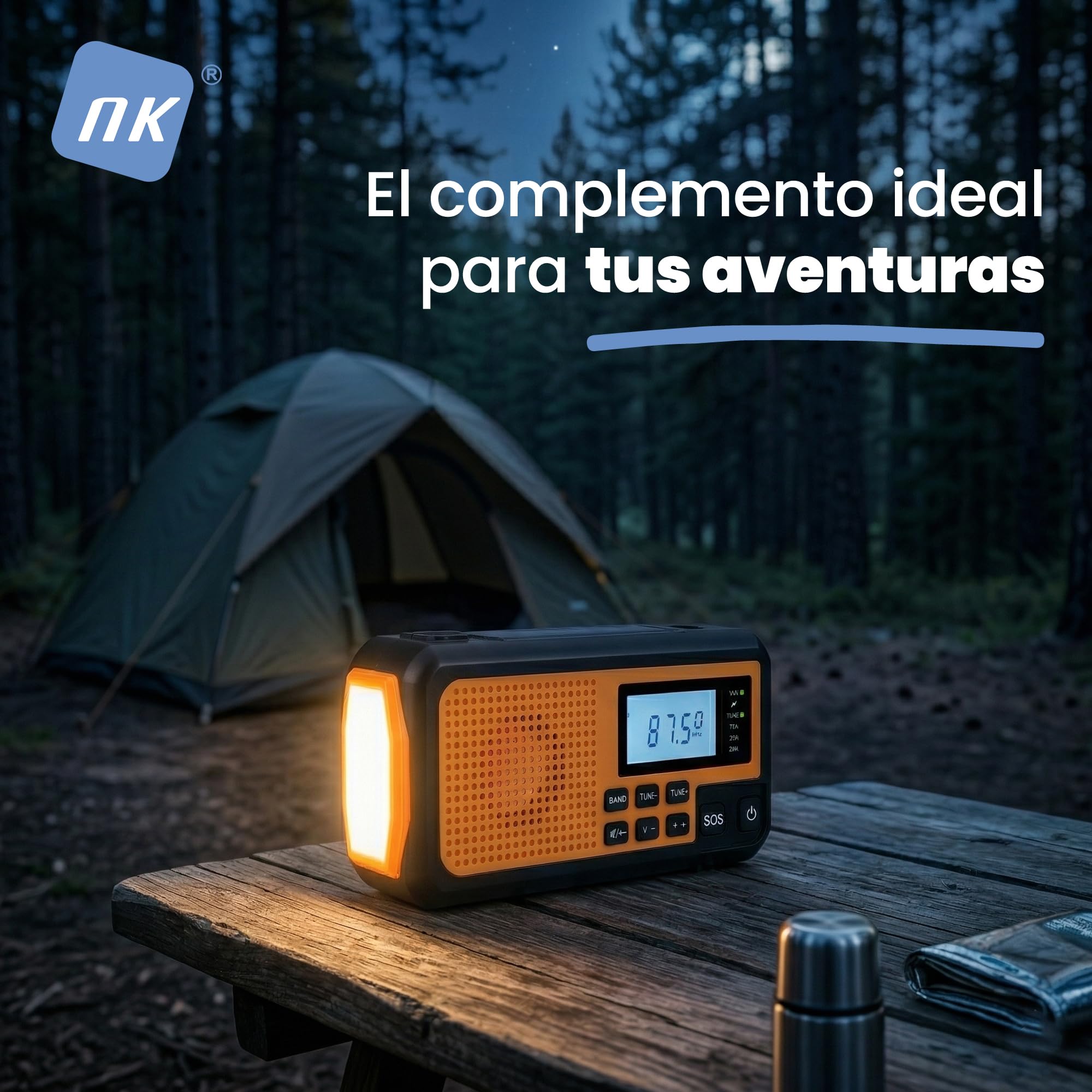NK Radio Awaryjne Solarne – Power Bank 4000mAh, FM/AM/SW, Latarka LED, Wyświetlacz LCD, Alarm SOS, Korba Ręczna & Ładowanie USB/AAA – Idealne na Camping i Wędrówki