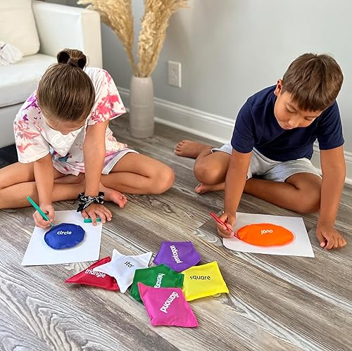 Miniatura 2 de A+ Assets Formas de puf, juego de 8 bolsas de frijol, juguete de aprendizaje para niños, aulas y niños pequeños