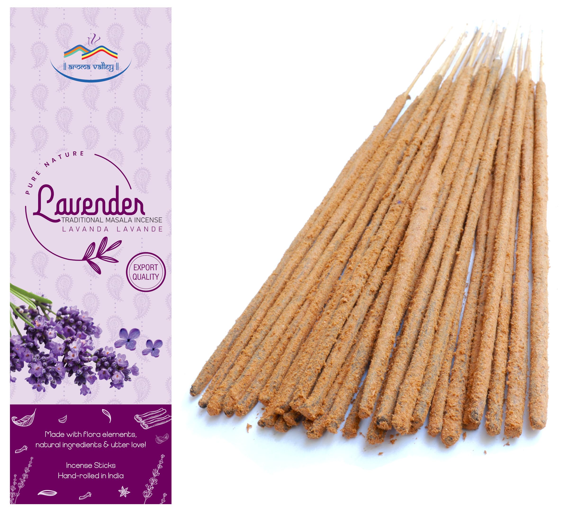 Aroma Valley Lavender Incense Sticks - Authentic Hand-rolled Masala Incense - 40 to 50 sticks approx.