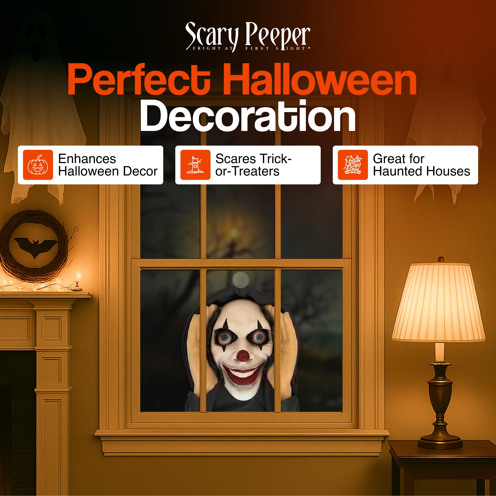 Scary Peeper Window Prank – Lenticular-Eyed Prop Scary Clown Mask Halloween Decoration for Indoor or Outdoor Decor, Creepy Prank Mask Prop for Peeping Tom Gag Gift, Scary Clown Decorations for Adults
