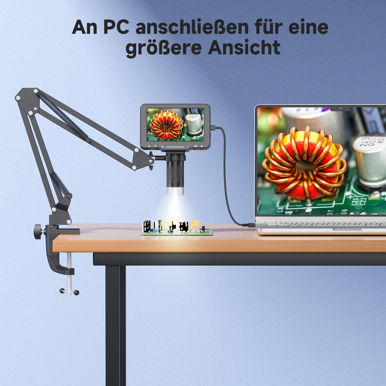Leipan Digitales Mikroskop mit Flex Arm, 5" HD Display Bildschirm | Mikroskop mit Foto & Video, 8 einstellbare LEDs, Münzprüfung & Löten, Lötlupe für Erwachsene, PC-kompatibel
