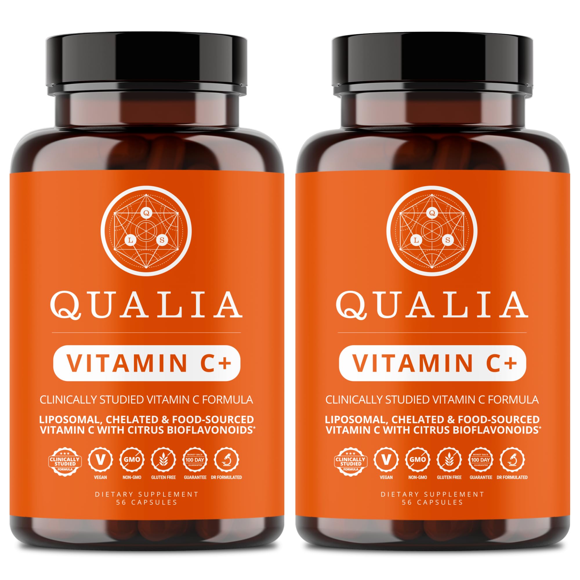 Qualia Vitamin C+ | Immune Support, 7-Form Liposomal Complex, 2-Pack 56 Count (Pack of 2)