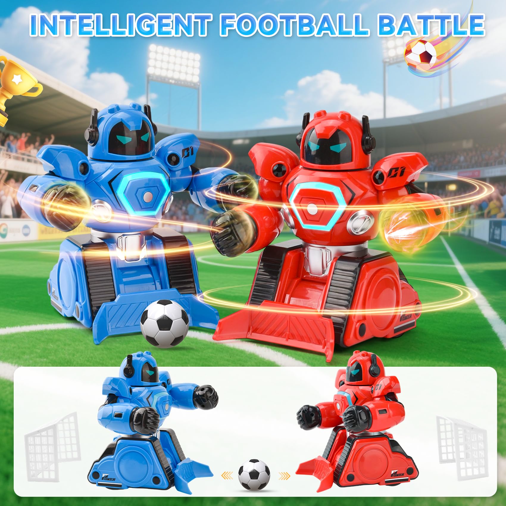 2 Robots Teledirigidos, Juguete RC Robot de Combate con Modo Boxeo & Fútbol, Luz y Sonido, Recargables, Robots de Combate Regalo Niño a Partir de 6 Años