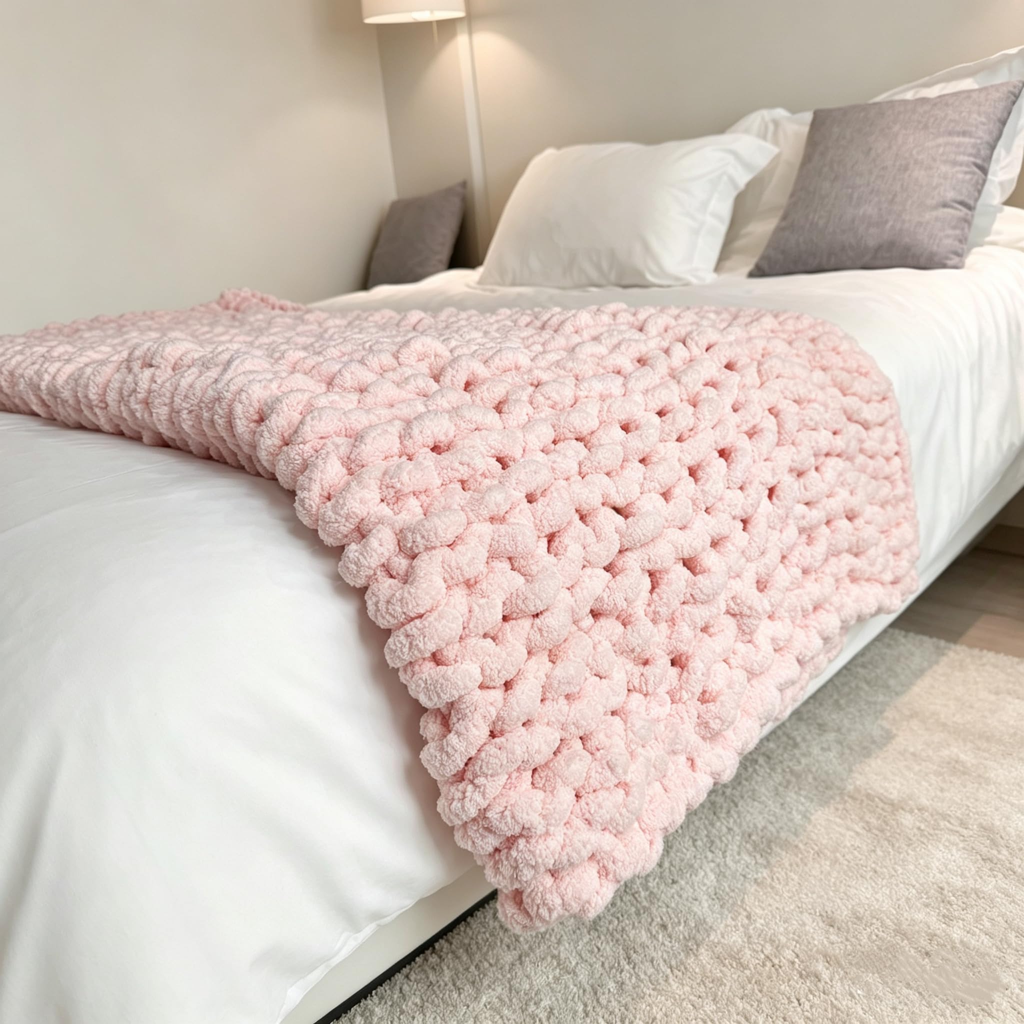 Chunky Knit Blanket Throw 40"x60", Chenille Throw Blankets, Handmade Warm & Cozy Blanket Couch Bed Home Decor, Soft Breathable Fleece Banket,