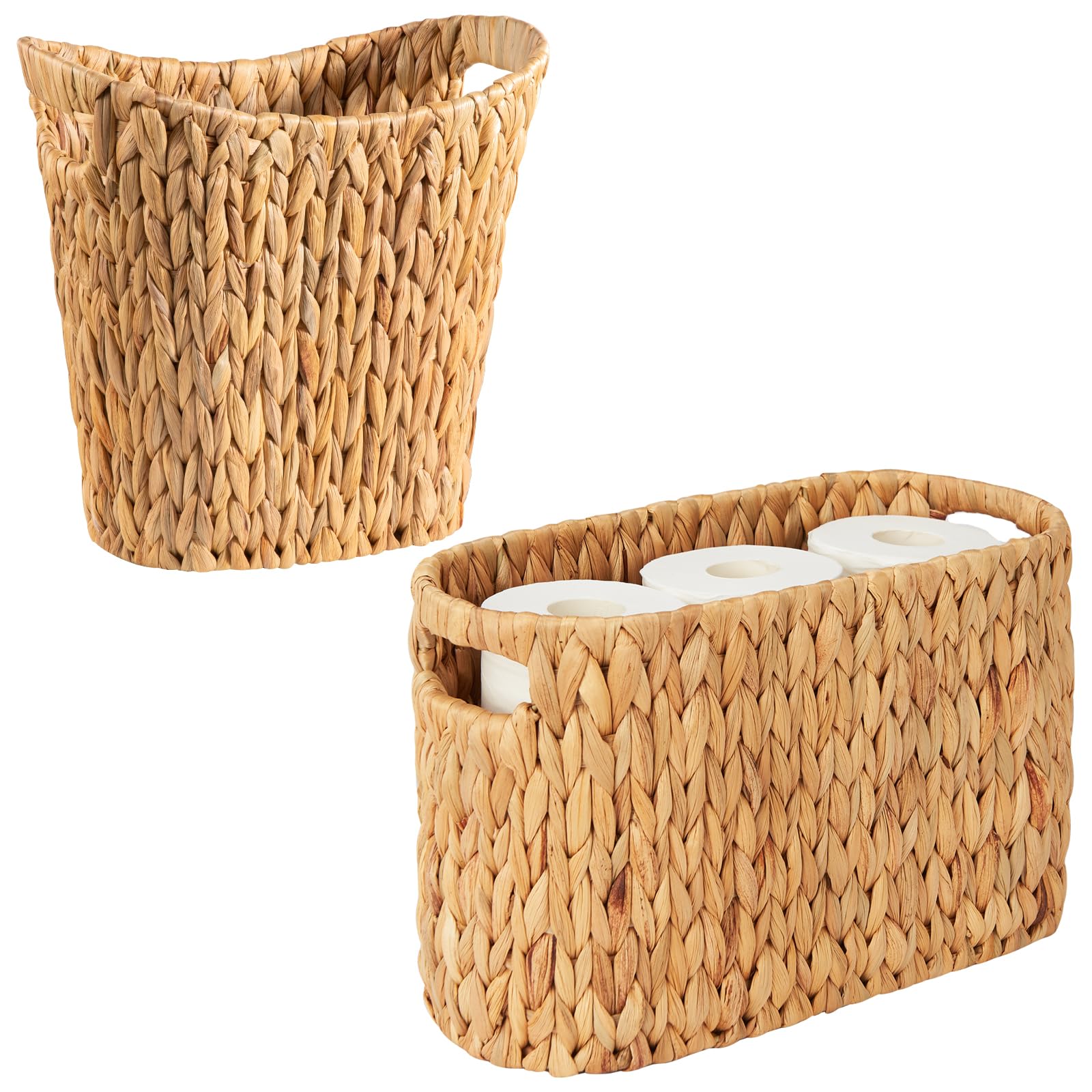 FairyHaus Natural Water Hyacinth Toilet Paper Holder & Wicker Trash Basket