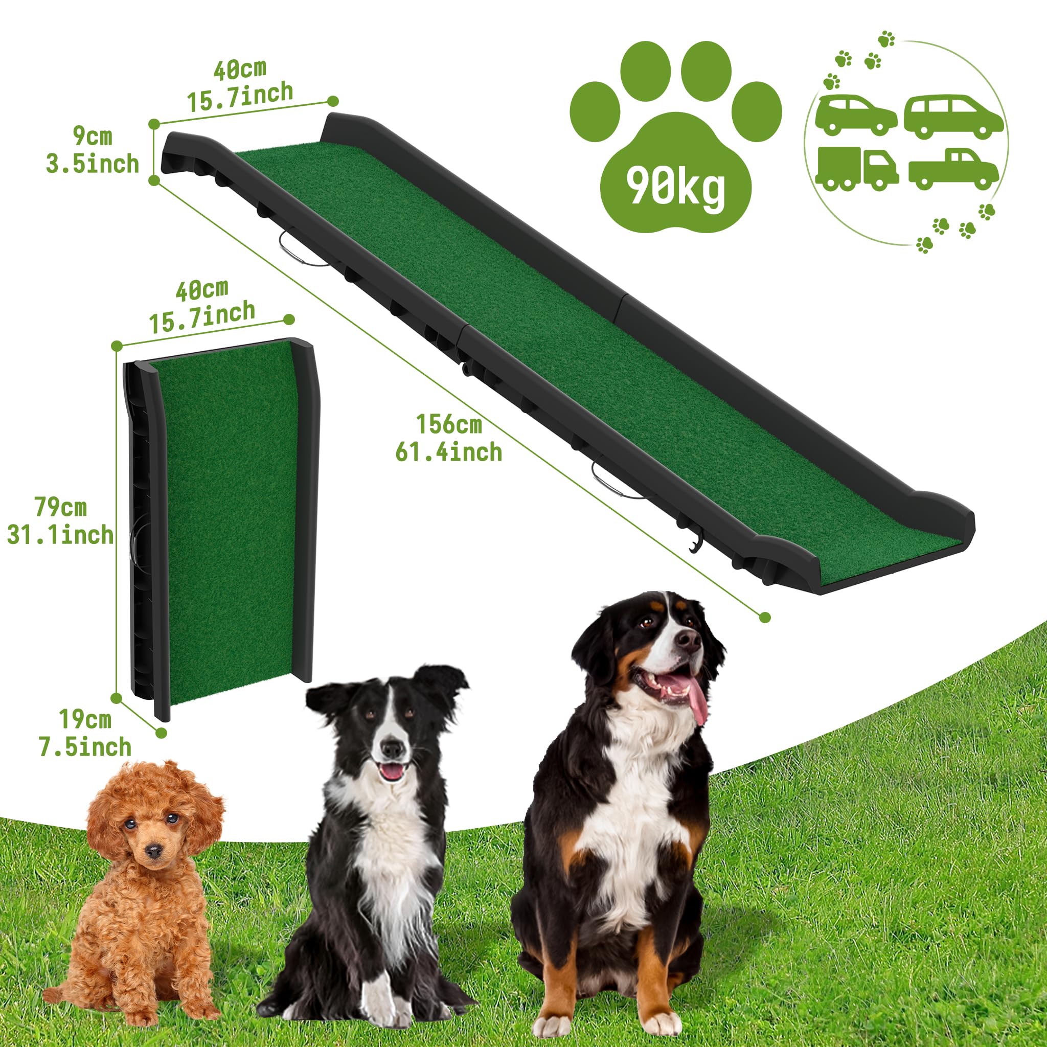 Rampa Per Cani Pieghevole 156x40cm - Per Auto E Scale, Portata 90kg, Antiscivolo - Foto 10