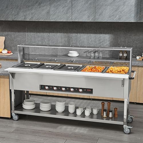 Miniatura 8 de VEVOR Calentador de alimentos comercial de 5 bandejas, mesa de vapor eléctrica de 5 x 20.6 cuartos de galón, calentador de alimentos profesional de