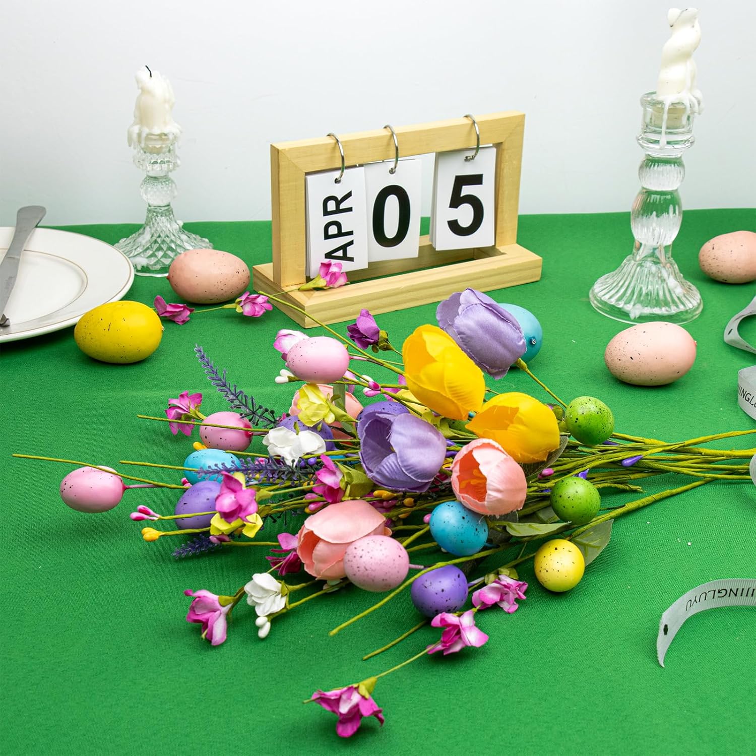 10 PCs Modern Easter Table Centerpiece Decorations 17 inches Rustic Easter Flowers Artificial for Decoration Colorful Egg Picks with Tulip Floral Stems for Vase Indoors Table Decor - Image 7