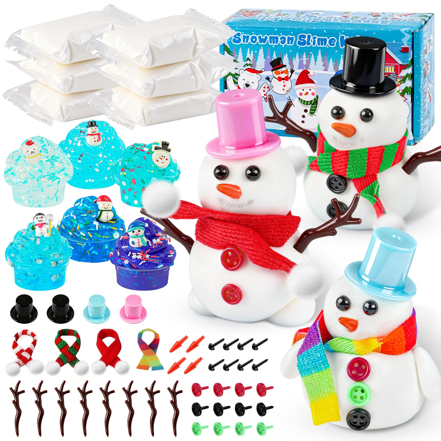 LAWOHO Build a Snowman Kit With Clear Slime, Clay & Charms - Christmas Stocking Fillers, Party Bag Fillers, Crafts for Kids, Girls and Boys