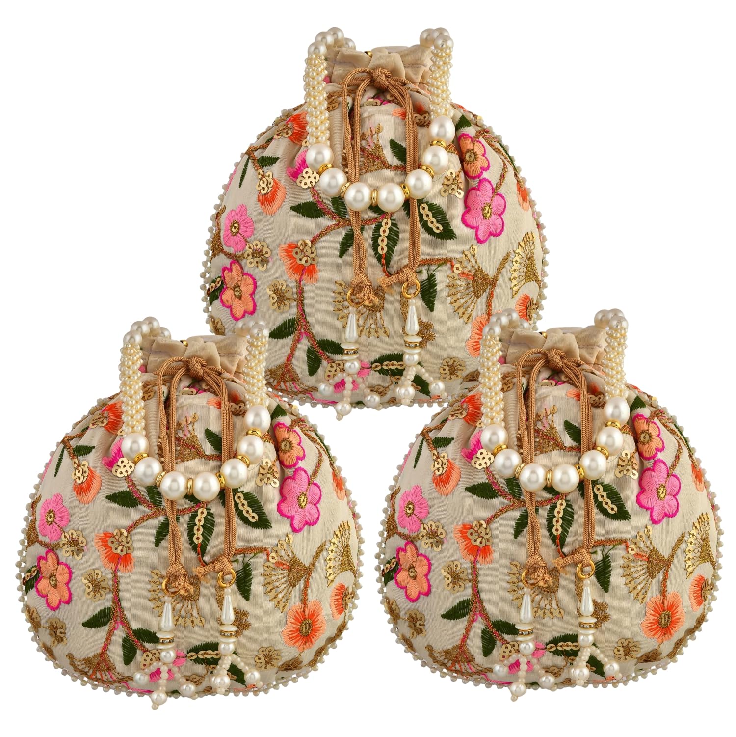 Potli|Silk Wedding Potli|Wallet Potli|Christmas Gift Potli|Baby Shower Potli|Traditional Shagun Potli|Drawstring with Beads Handle Potli|Cow-Design Patli Potli