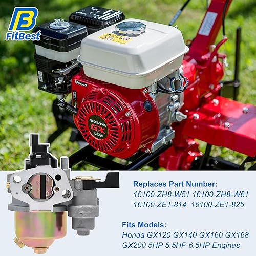 Miniatura 2 de FitBest Carburador GX160 con colector de admisión de filtro de aire – Sustituye a motores 16100-ZH8-W61 – Compatible con motores Honda GX120 GX160