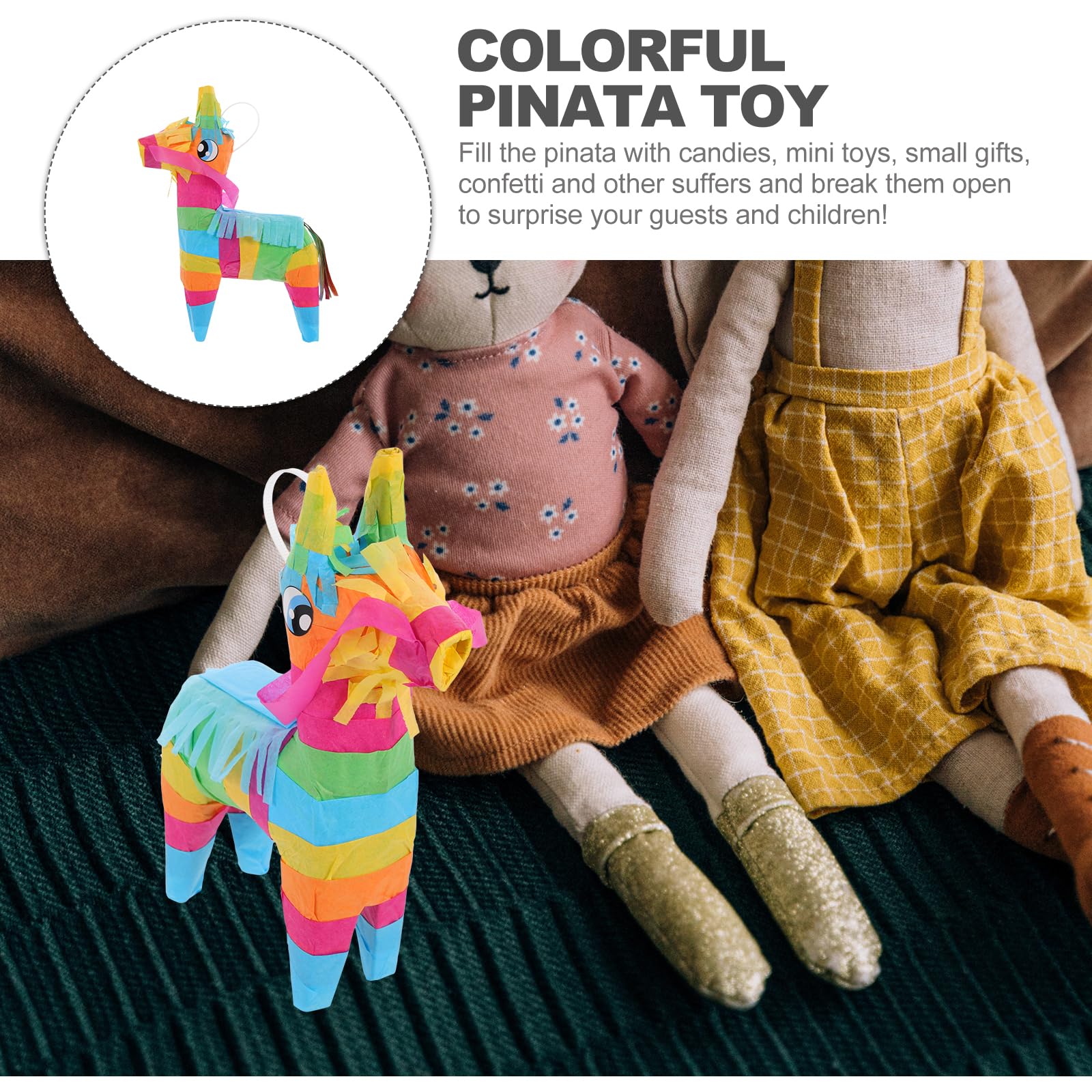 Wakauto Mini Donkey Pinata,Small Mexican Pinatas Dye Party Supplies Birthday Decoration for Cinco de Mayo, Birthday Parties