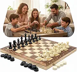 Jogo Xadrez Magnético com Damas e Gamão 3 em 1 Tabuleiro Dobrável 34x34 cm Estilo Estojo Clássico Profissional Luxo Peças Resina de Alto Impacto Recreação Estratégia Tamanho Grande