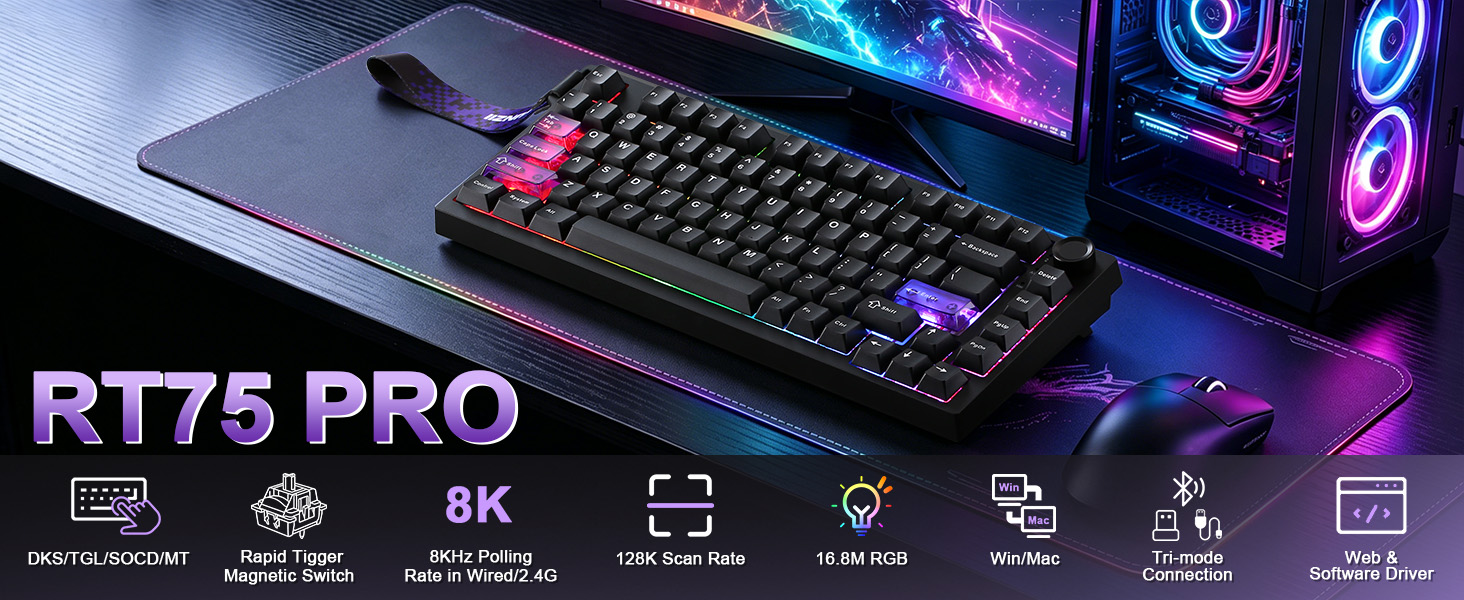 Amazon.com: YUNZII RT75 PRO Dual 8K Wireless Gaming Keyboard