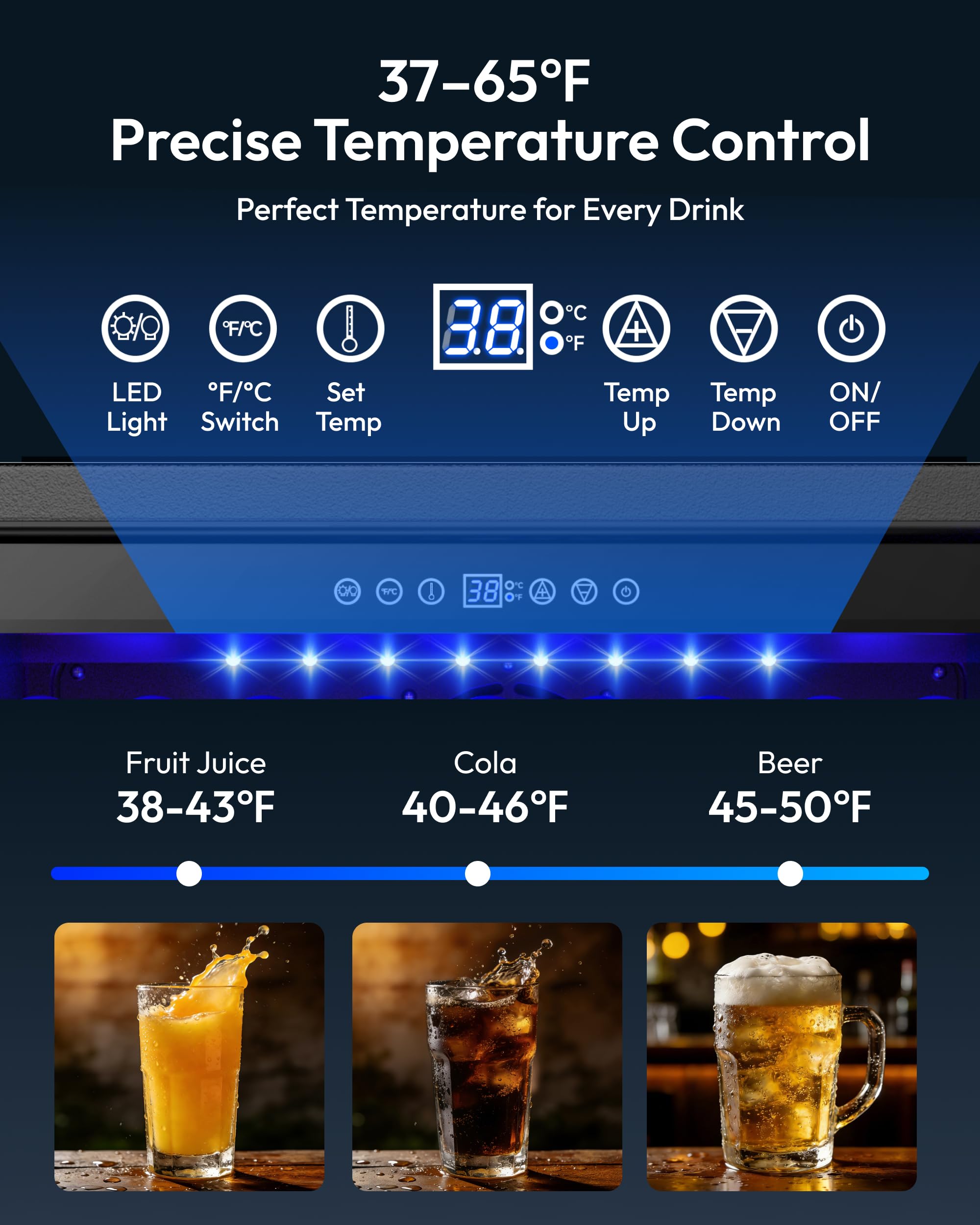 Euhomy 24 Inch Beverage Refrigerator, Undercounter Beverage Fridge 180 Can With Stainless Steel Door For Home Patio, Beverage Cooler Built-In Or Freestanding, Outdoor Refrigerator For Soda Beer Wine on Fridge.com - View 4