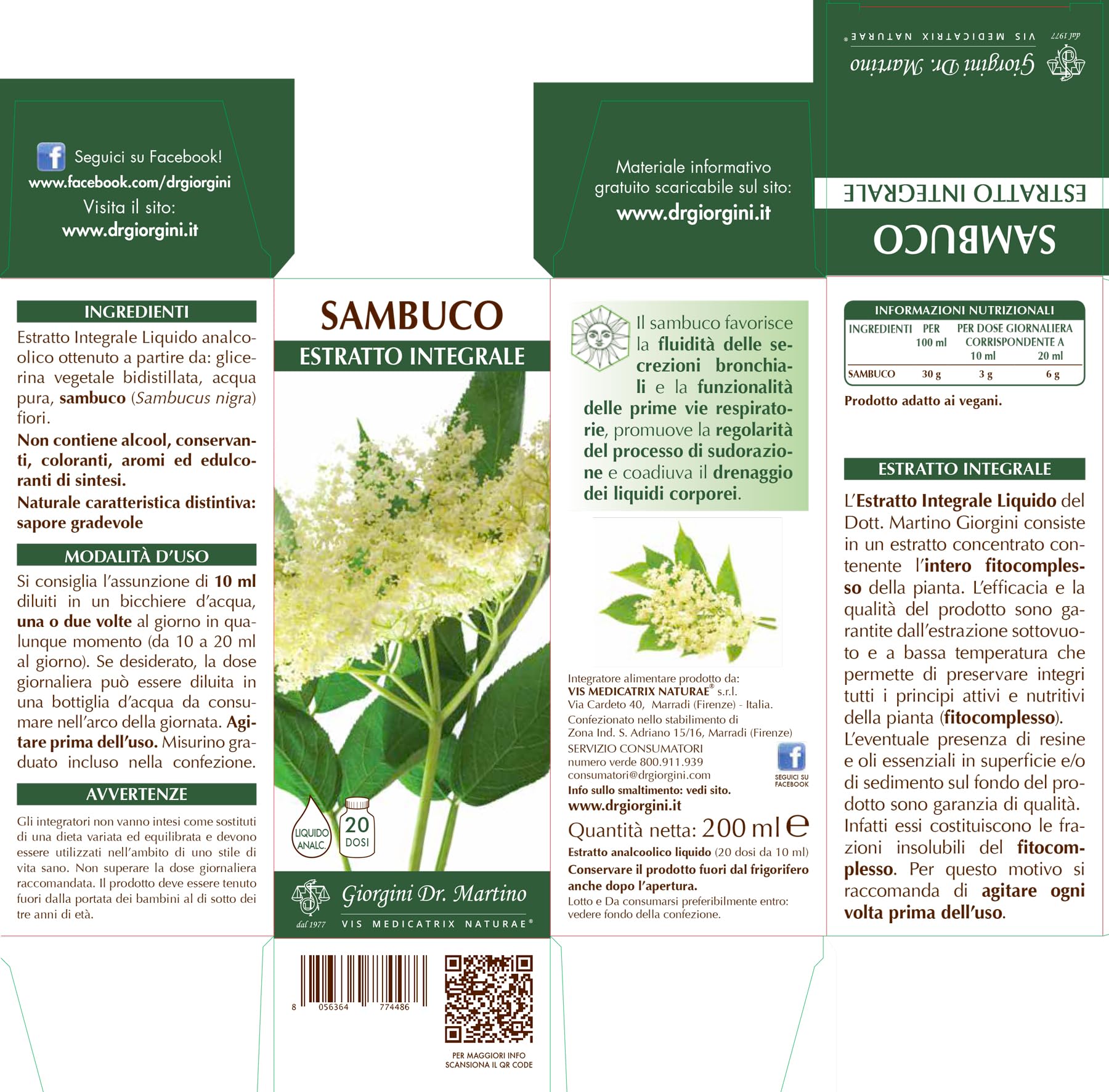 Dr Giorgini Integratore Alimentare, Sambuco Fiori Estratto Integrale Liquido Analcoolico - 200 ml