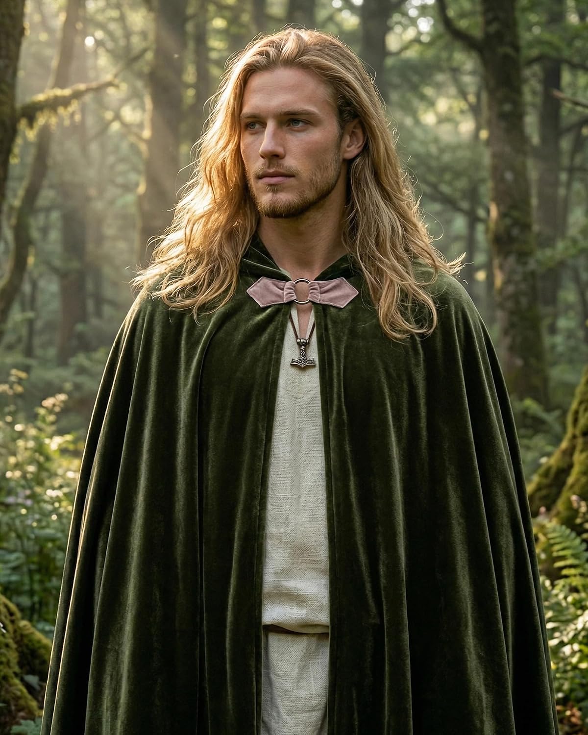 Retro Medieval Velvet Hooded Cloak - Renaissance Cape with Hood Capelet Halloween Sorcerer Viking Costume