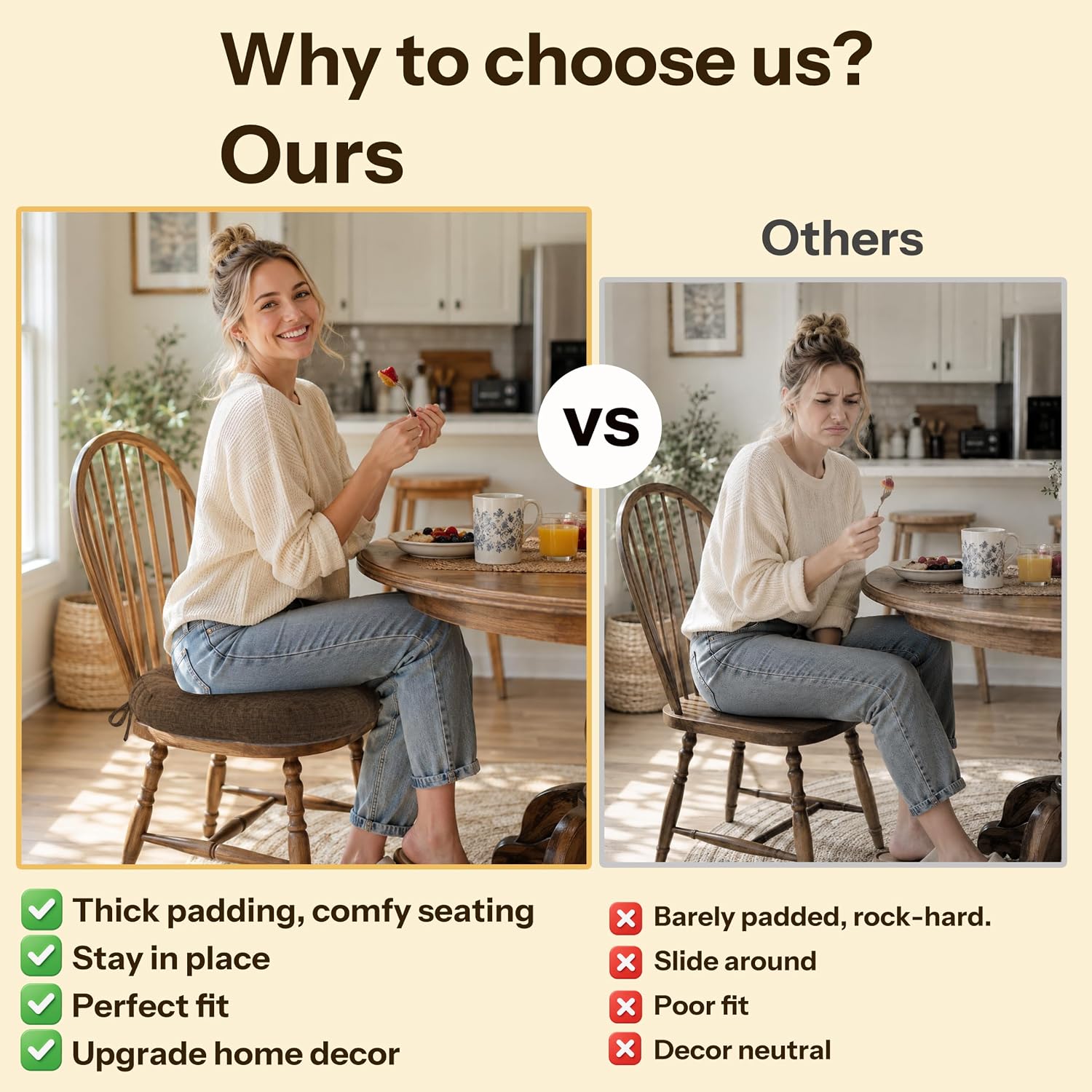 Chair Cushions for Dining Chairs 16.5"x15.5"x3" Brown 4 Pack