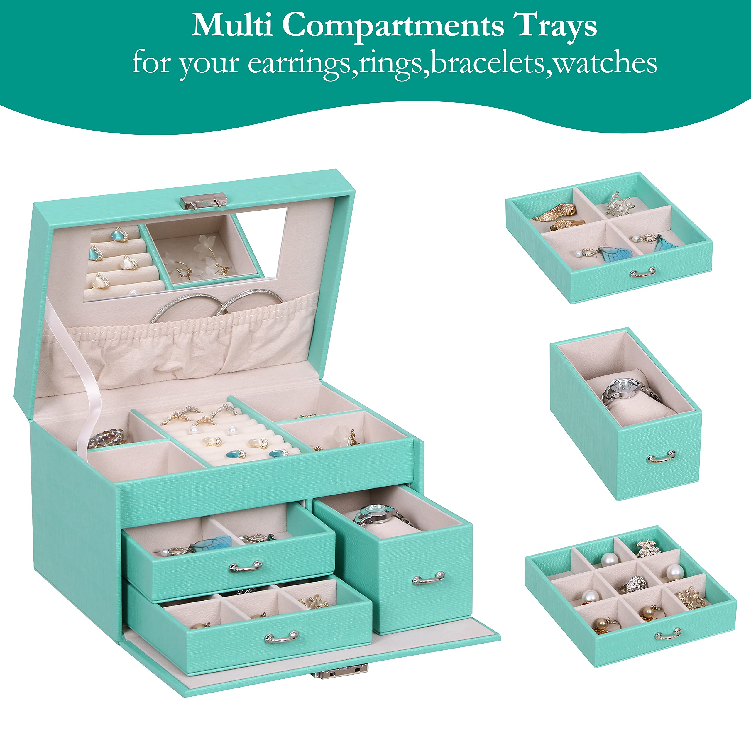 Bewishome Jewelry Box Jewelry Organizer Box With Lock Jewelry Box