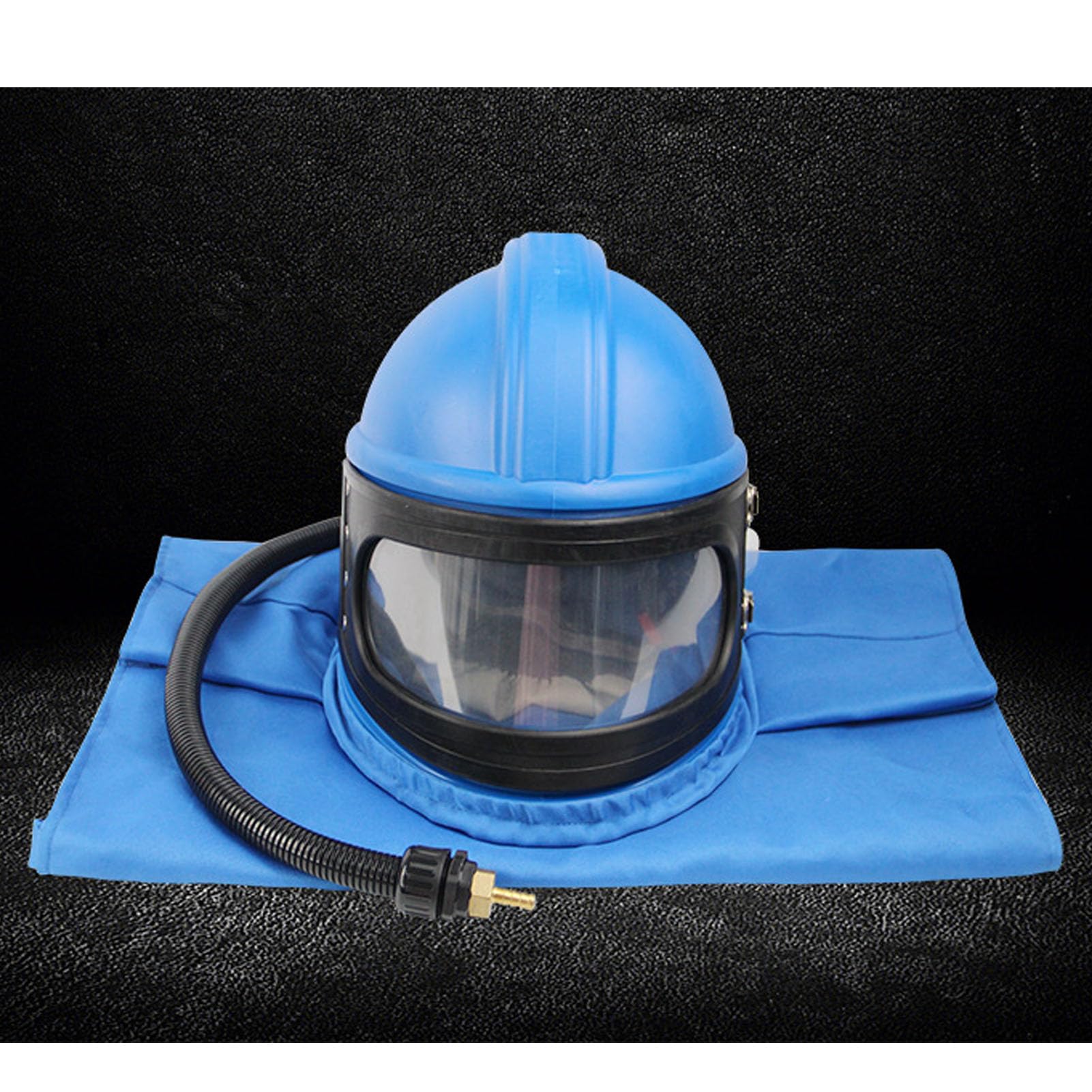 Sand Blasting Hood, Double Layer Lens Safety Sandblast Hood Protector, Air Feed Sand Helmet with Air Hose for Spraying, Cutting, Sandblasting, Engineering, Soot