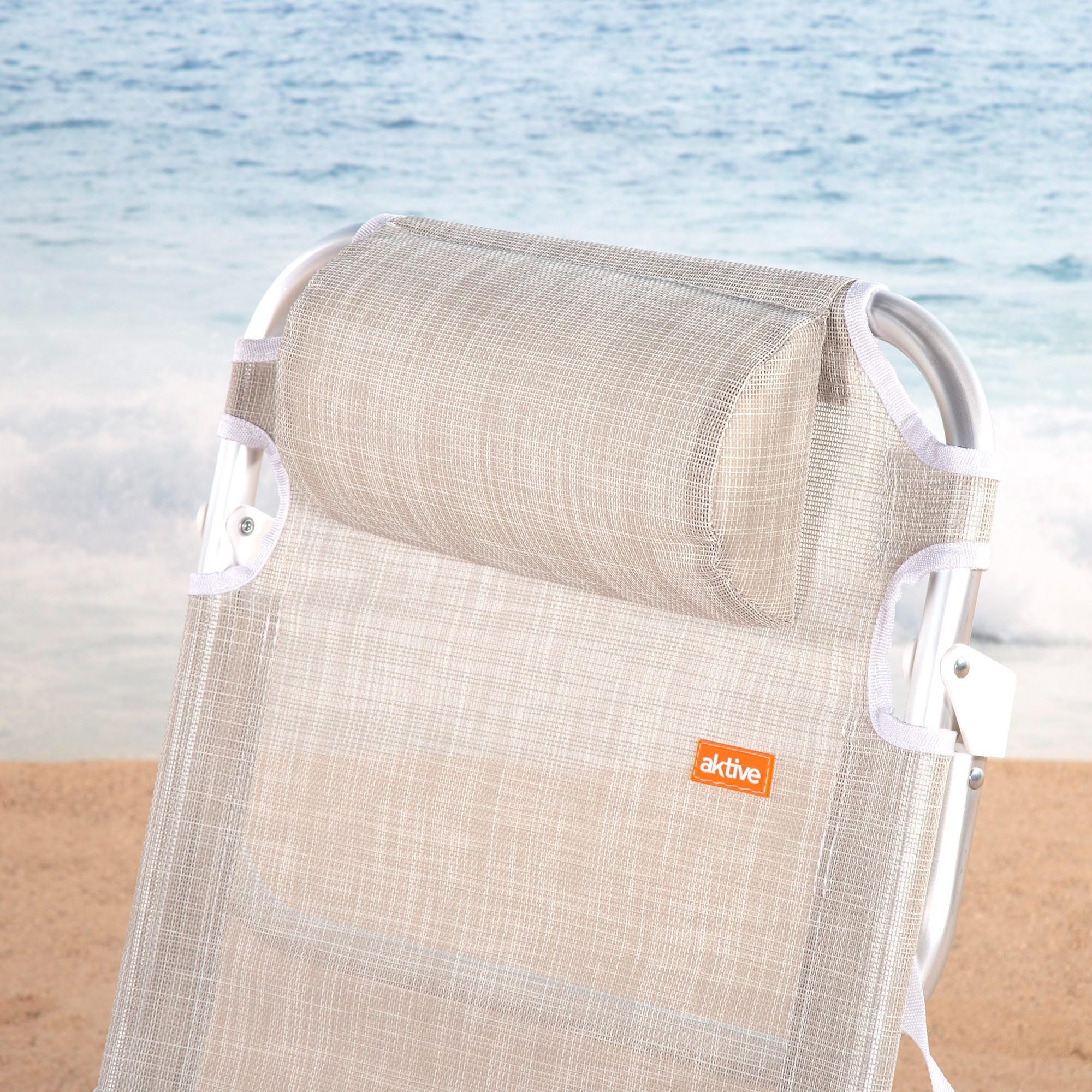 Sedia da spiaggia reclinabile, sedia multiposizione, 5 posizioni, altezza seduta 21 cm, 48x46x84 cm, con maniglia per il trasporto, beige, Aktive Spiaggia