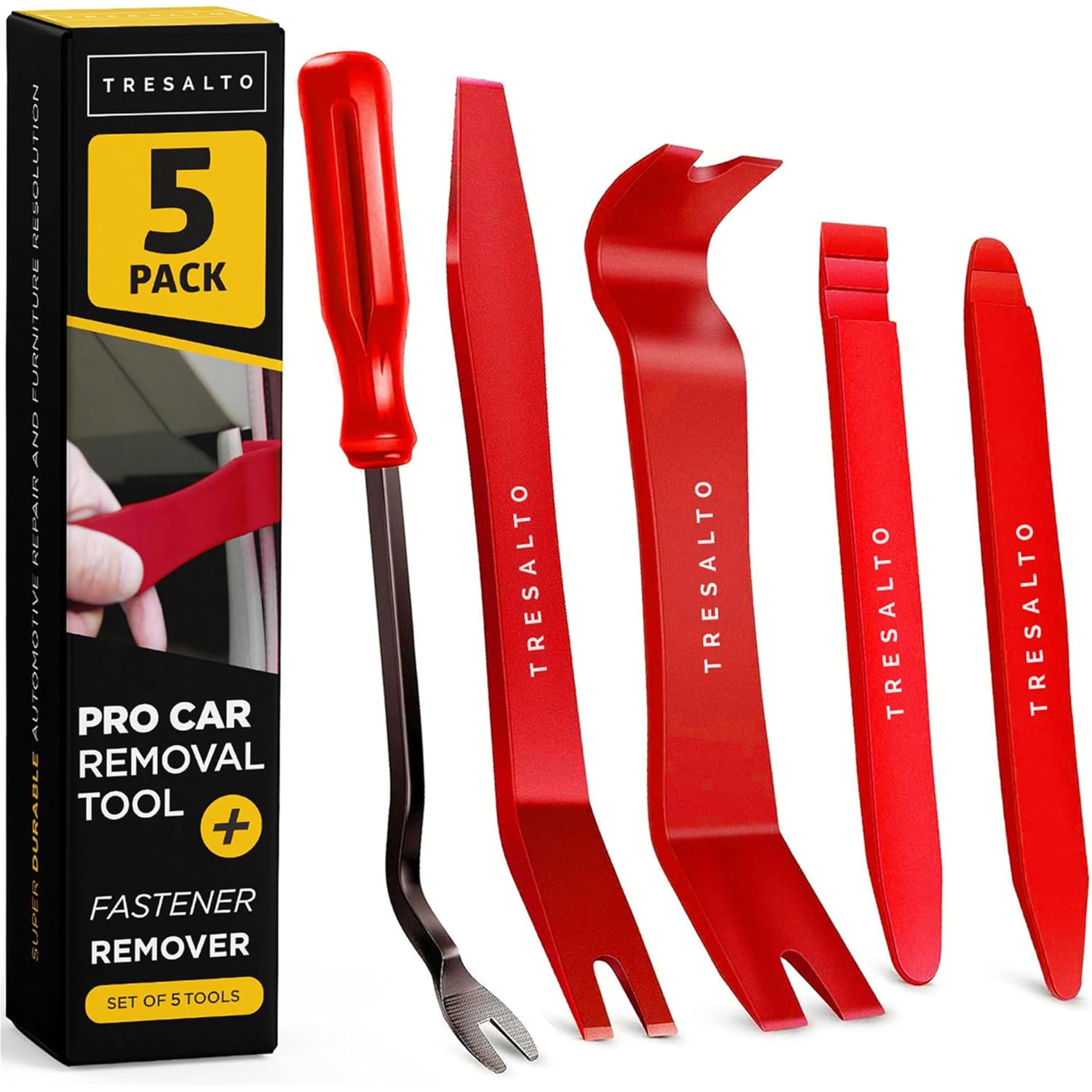 Auto Trim Removal Tool Kit (No Scratch Plastic Pry Kit), Door Panel Removal Tool, Car Clips, Push Rivets, Molding, Dashboards, Interior Trim Tools, Red