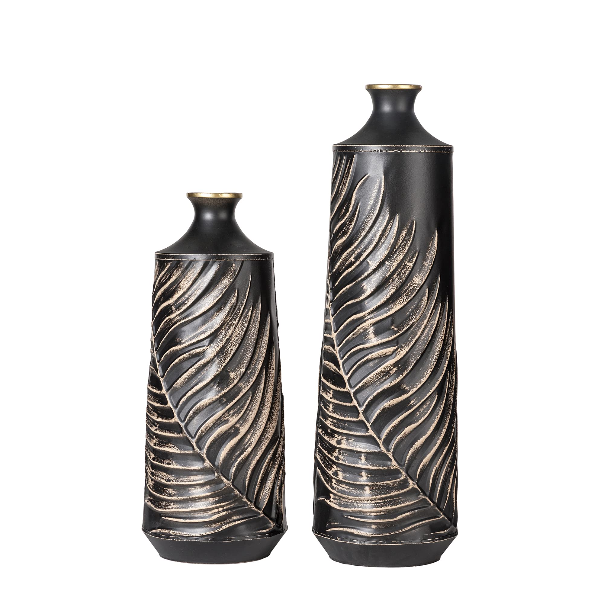 Buy Large Metal Floor Vase Decor Set of 2 Black & Golden Classic