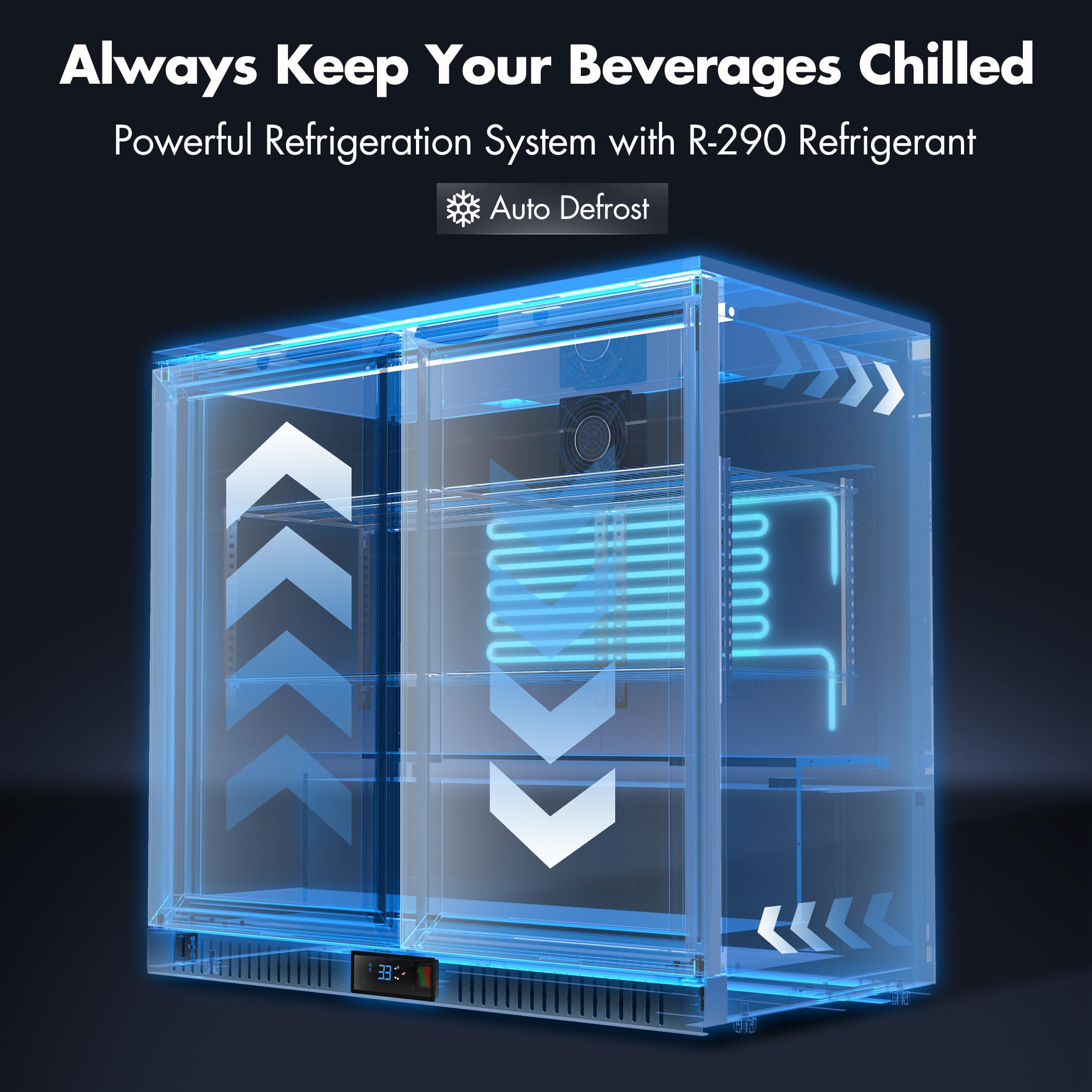 COOLSKI Back Bar Cooler Commercial Undercounter Refrigerator With 2 Glass Door, Bar Beverage Refrigerator For Beer Soda Wine 7.0 Cu.Ft. Capacity LED Lighting Etl Nsf Approved, Black on Fridge.com - View 5