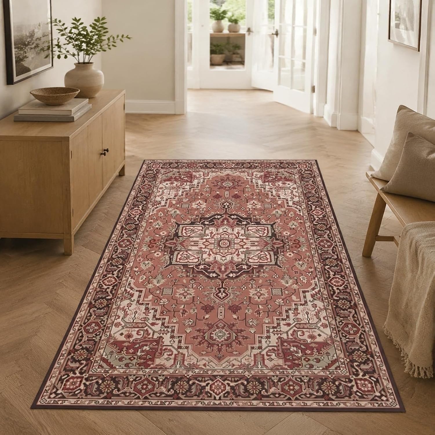Tapis Carré Lavable Salon Entrée Couloir, Rouge, 150x220 cm (Rectangulaire)