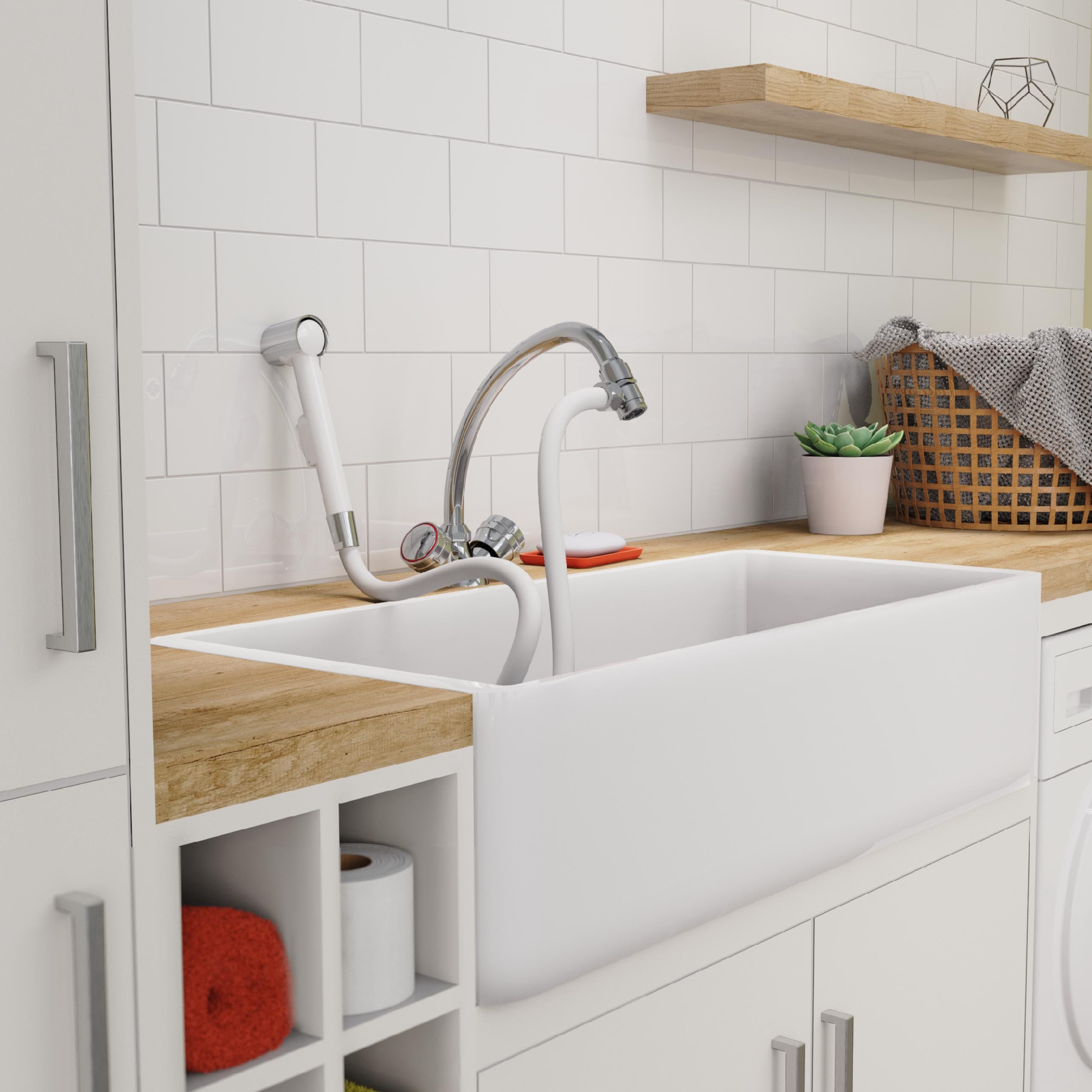 EISL DX25W-A lavabo, doccetta per Cucina, Bagno, Lavanderia o Officina, Ideale per aggiornamento, Facile da Usare, Set con Tubo da 125 mm e Adattatore per Tutti i Comuni rubinetti, Bianco