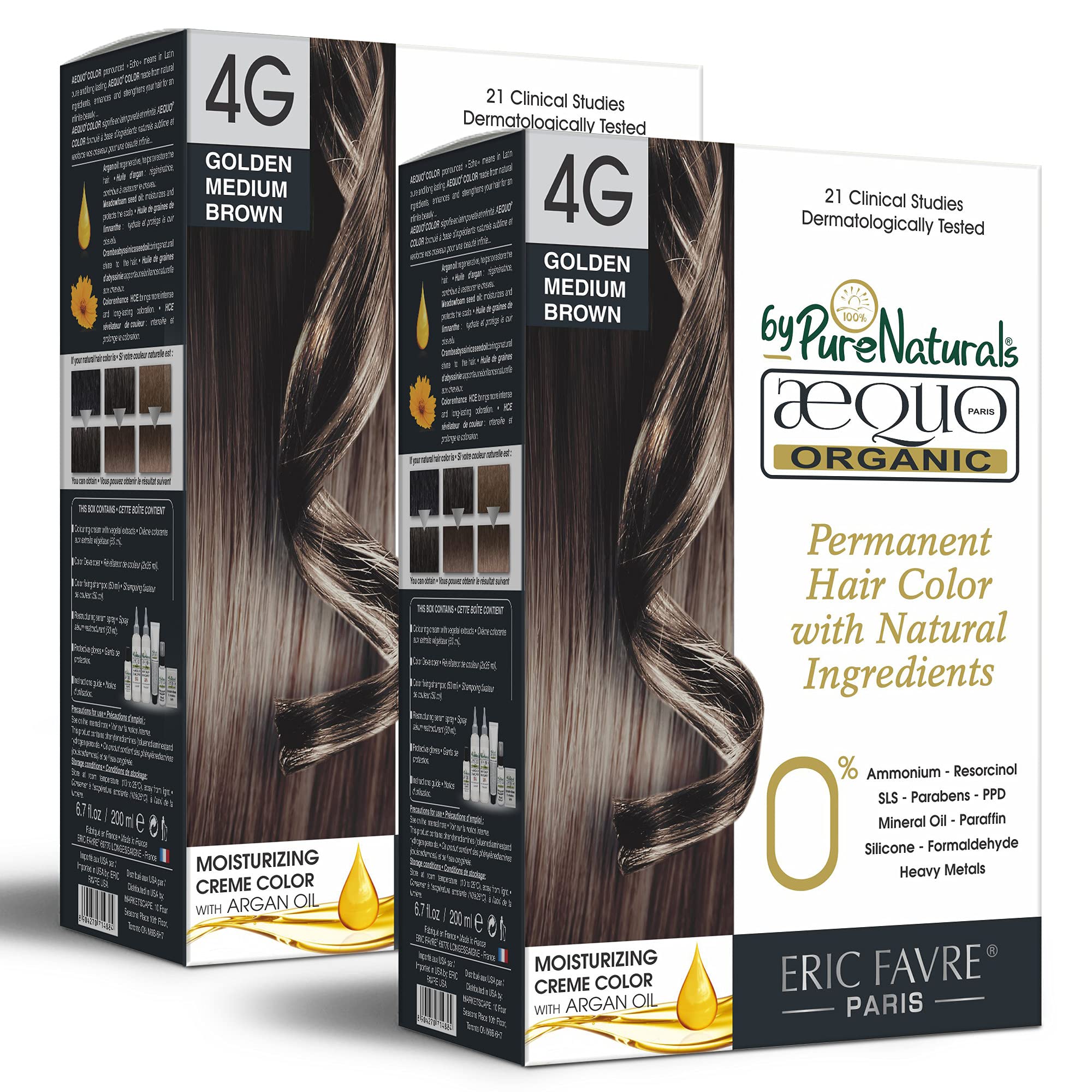 Aequo Organic Cream Hair Colour 4G Golden Medium Brown for Men And Women,200 ML| Natural Long Lasting Permanent Color for Hair, Beard & Mustache| 100% Grey Coverage| PPD & Ammonia Free Pack of 2