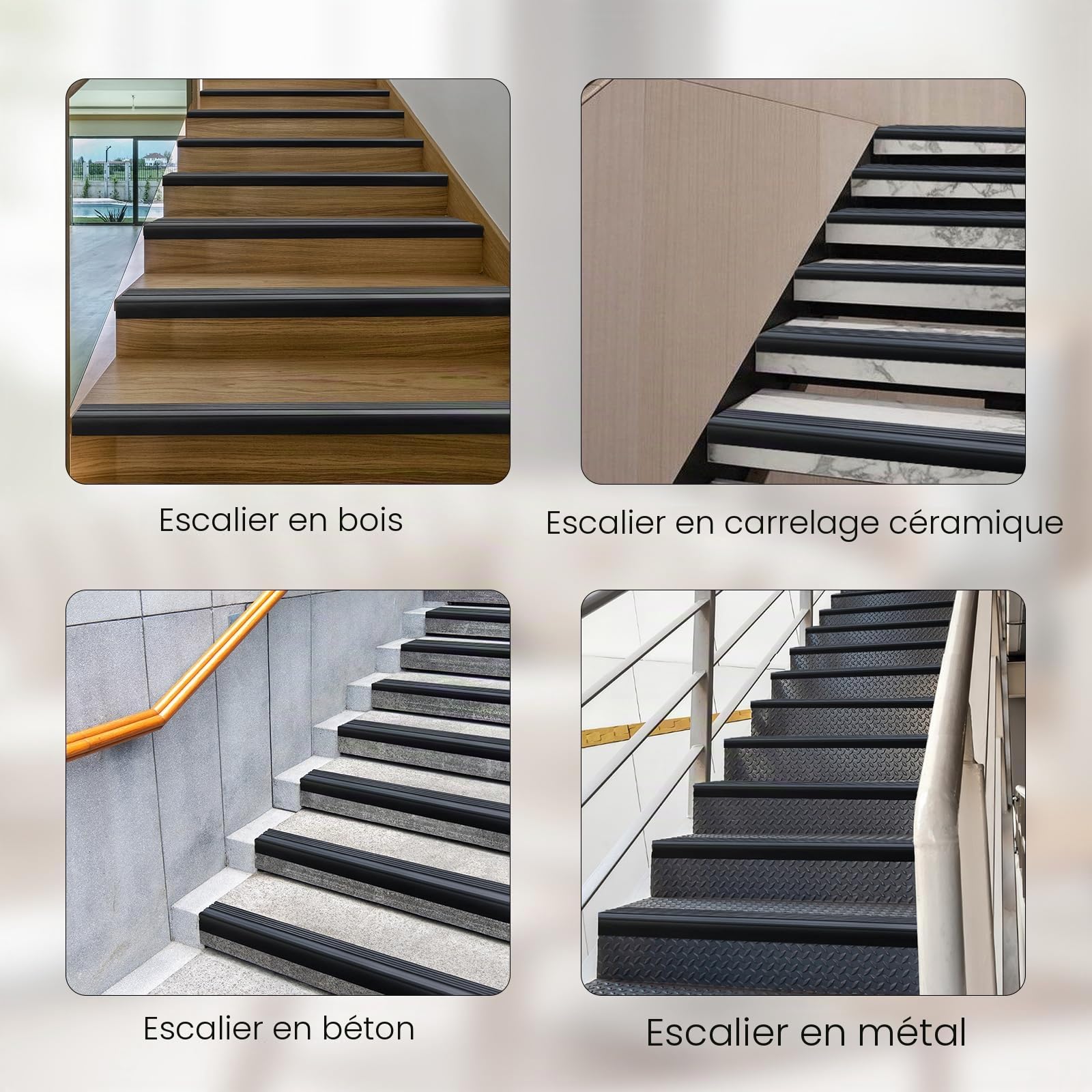 12m Nez de Marche Antidérapant, 50 mm × 48 mm Nez de Marche Escalier Adhésif en Vinyle pour Escaliers, Protection de Bord, Intérieur et Extérieur