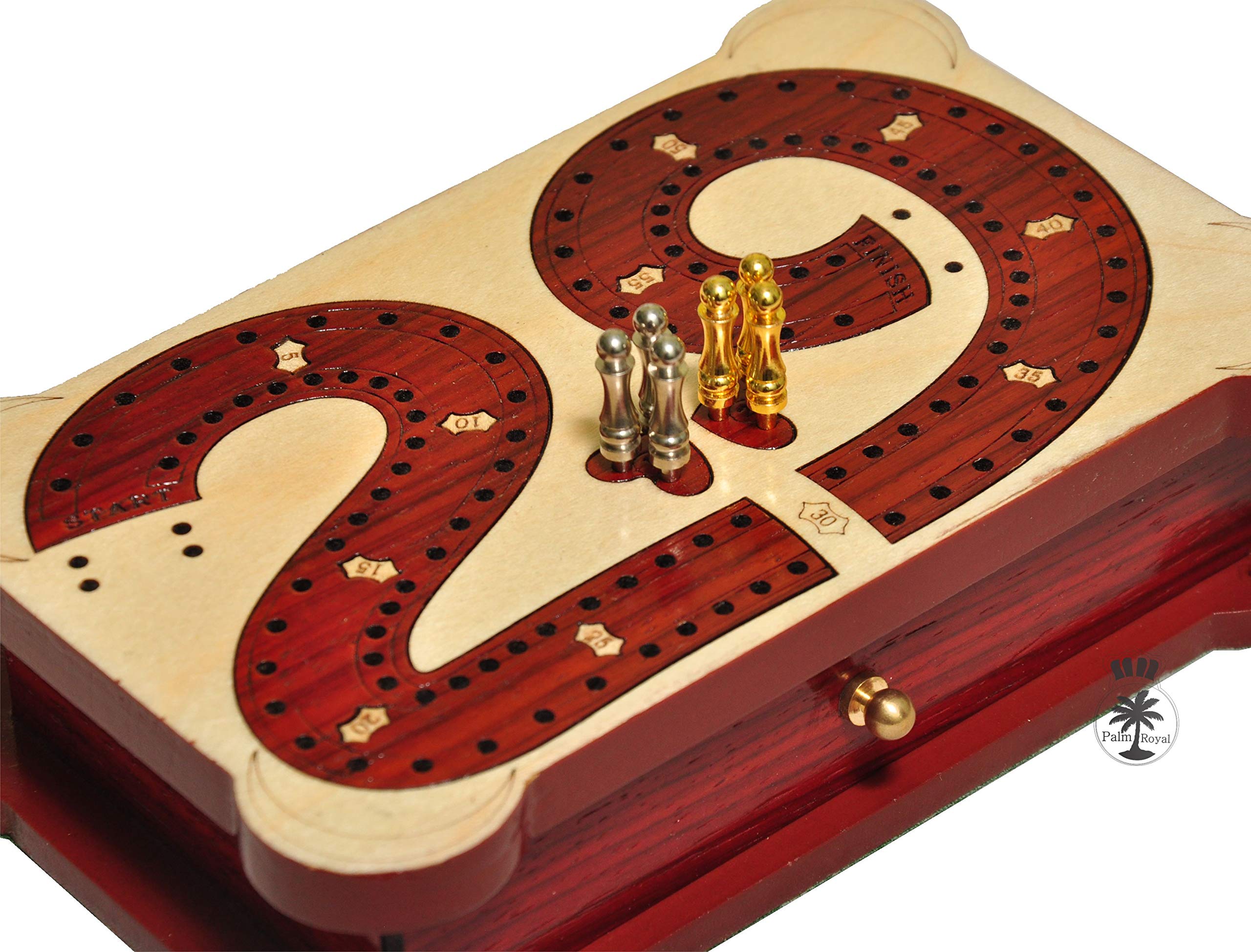 PALM ROYAL HANDICRAFTS - 2 Track Cribbage Board - 29 Holes - Blood Wood & Maple - 6.5 Inch Travel Size - For 2 Players (Ages 13+) - Image 4