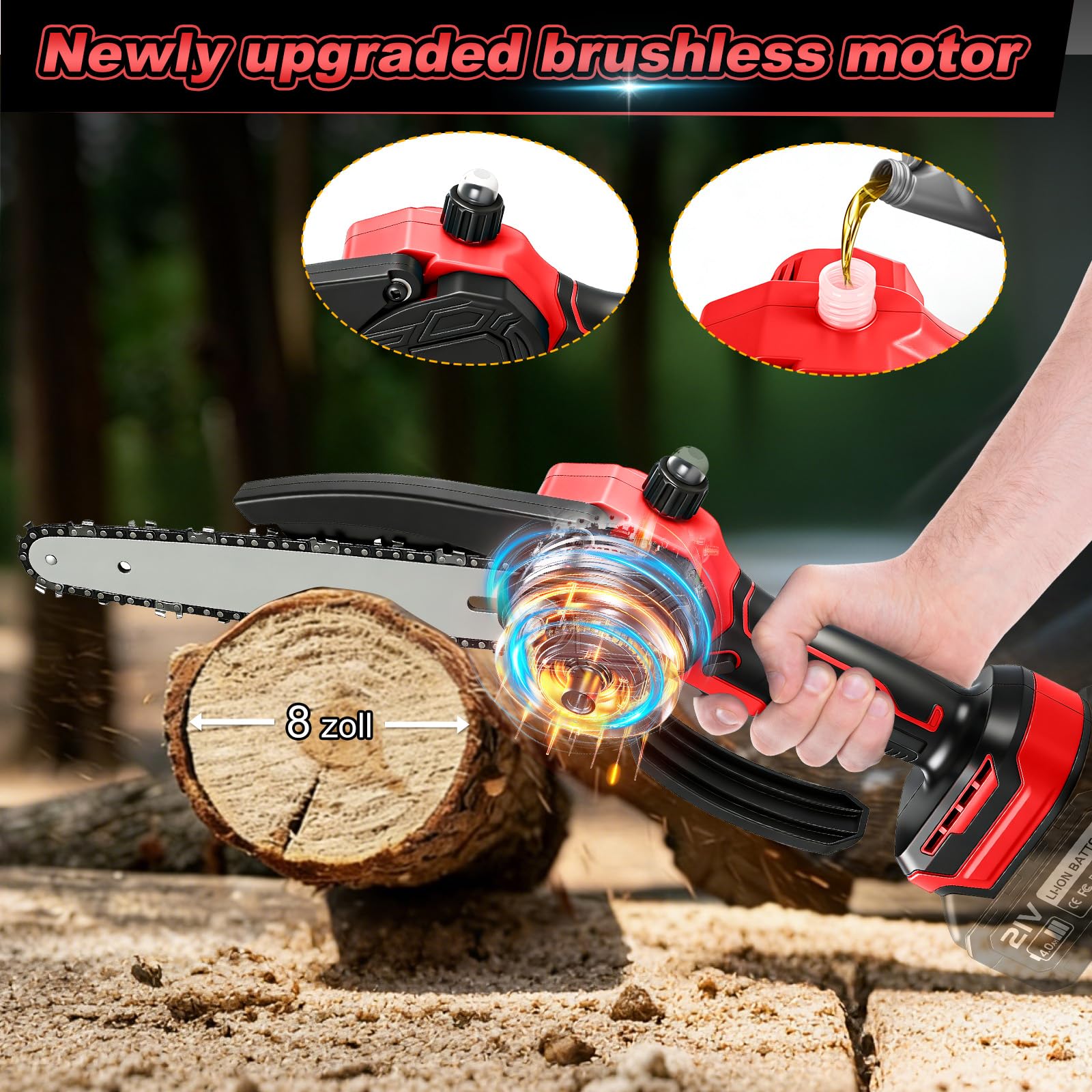 6 en 1 Minisierra de Cadena 8" y Cortasetos para Milwaukee 18V(sin batería | Roadtime Podadora telescópica mini motosierra de podar, cortador de setos, adecuado para jardín, árboles y arbustos