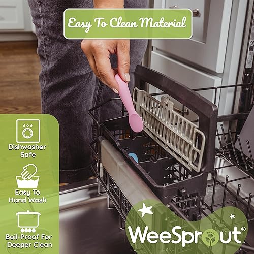 Miniatura 7 de WeeSprout Cucharas de bebé para autoalimentación a partir de 6 meses, utensilios de silicona suaves y duraderos para encías y dientes sensibles,