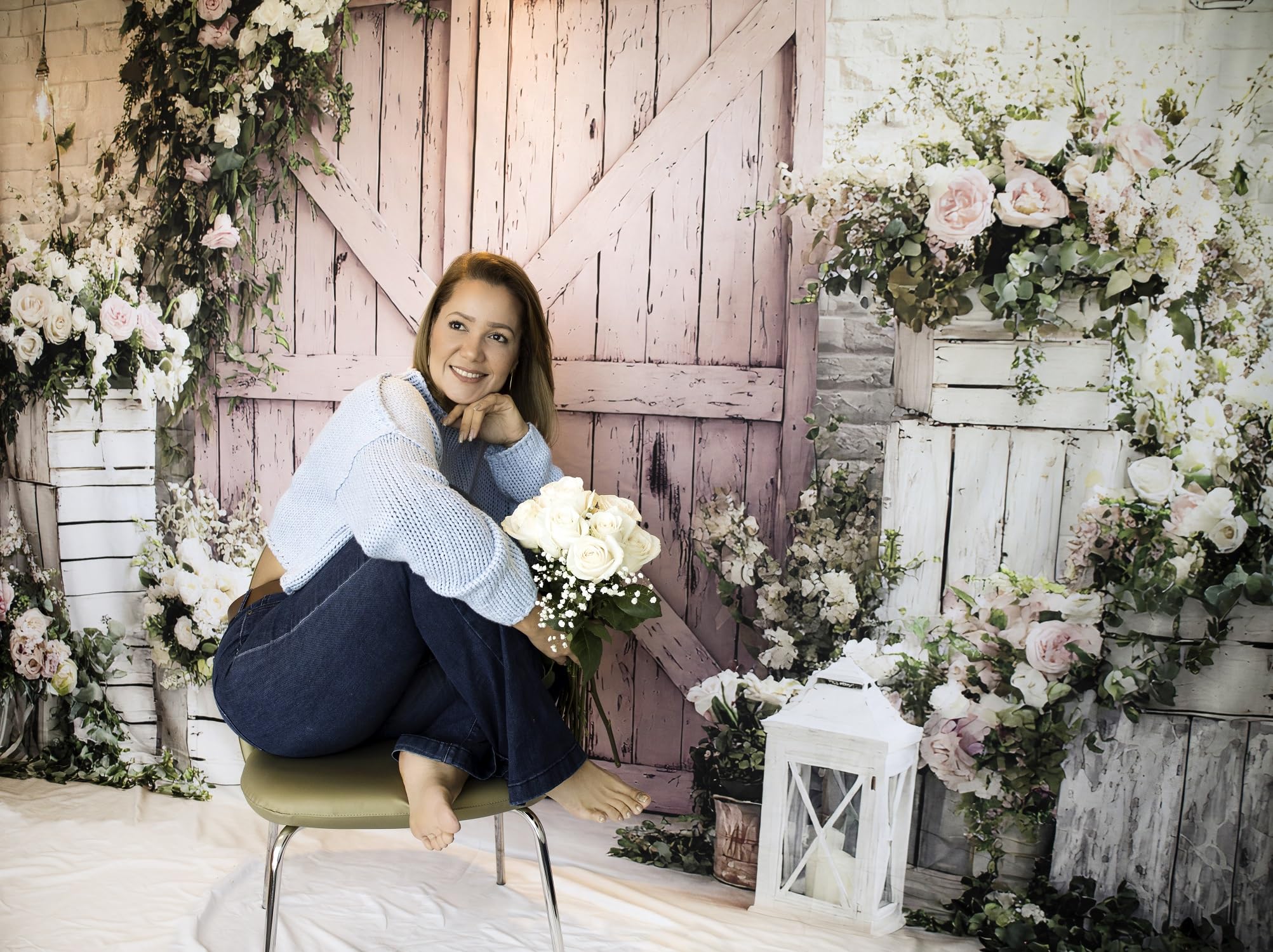 Kate Barn Wood Door Fondale 10x6.5ft/3x2m Matrimonio floreale rosa per fotografia Fiore Festa di compleanno Sfondo Studio fotografico Puntelli Neonati Photo Booth