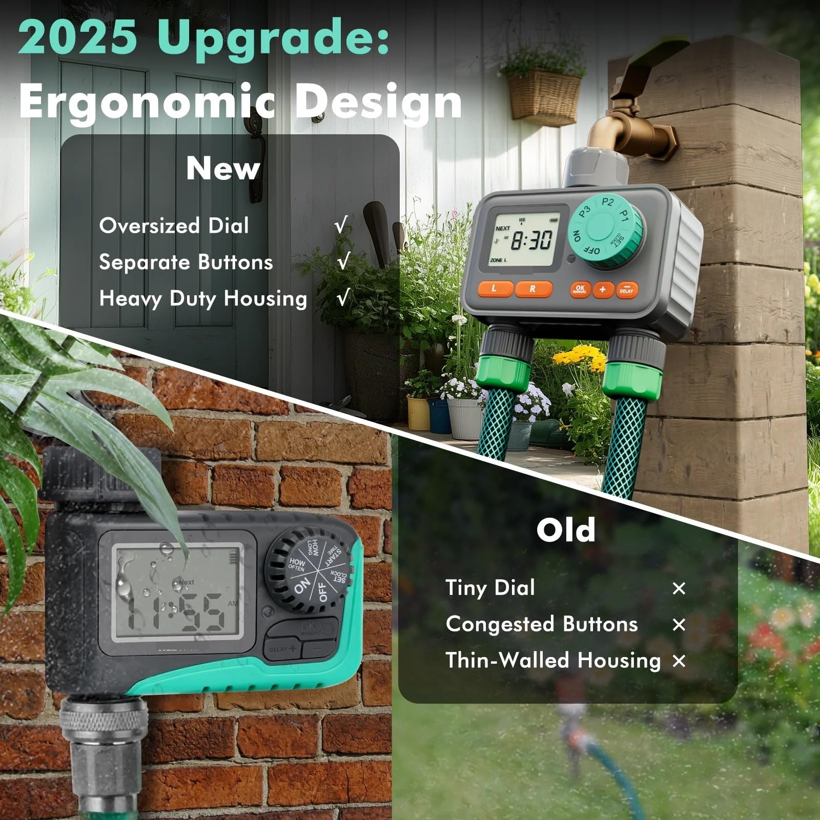 Timer per l'irrigazione, Timer for irrigazione a 2 zone con 3 programmi separati, timer for irrigazione programmabile a 7 giorni for tubo da giardino