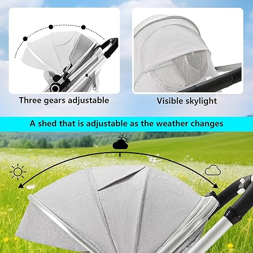 Miniatura 4 de Kinder King Cochecito de bebé convertible 2 en 1, cochecito de bebé plegable de alto paisaje, cochecito reversible para recién nacido, toldo