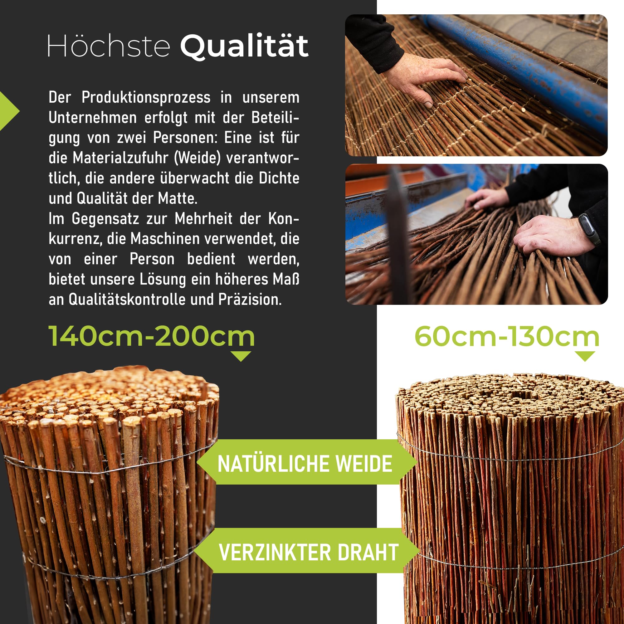 Weidenmatte 90 x 500 cm - natürlicher Sichtschutz für Garten, Balkon und Terrasse, Sichtschutzzaun in 60 Größen, Sichtschutzmatte Gartenzaun - Windschutz & Sonnenschutz