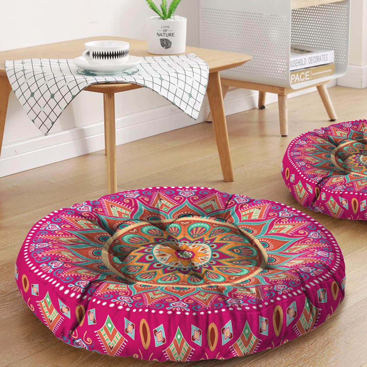 Mandala Meditation Cushion, Boho Meditation Mat, Meditation Pillows for Sitting on Floor, Cushions for Sitting in Home and Outdoor, Round Floor Pillows Cushion Seating for Yoga 22'' X 22