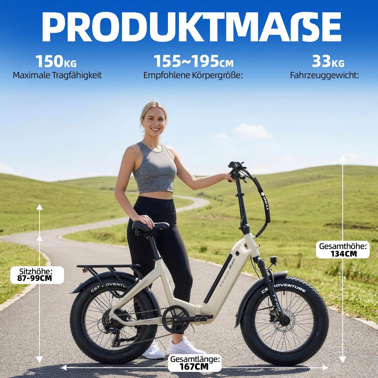 TTGO F6 Boost Vélo électrique 20" Fatbike pliable pour homme et femme Batterie 48 V 18 Ah 250 W 70 Nm, jusqu'à 150 km, pour ville, trajets et excursions