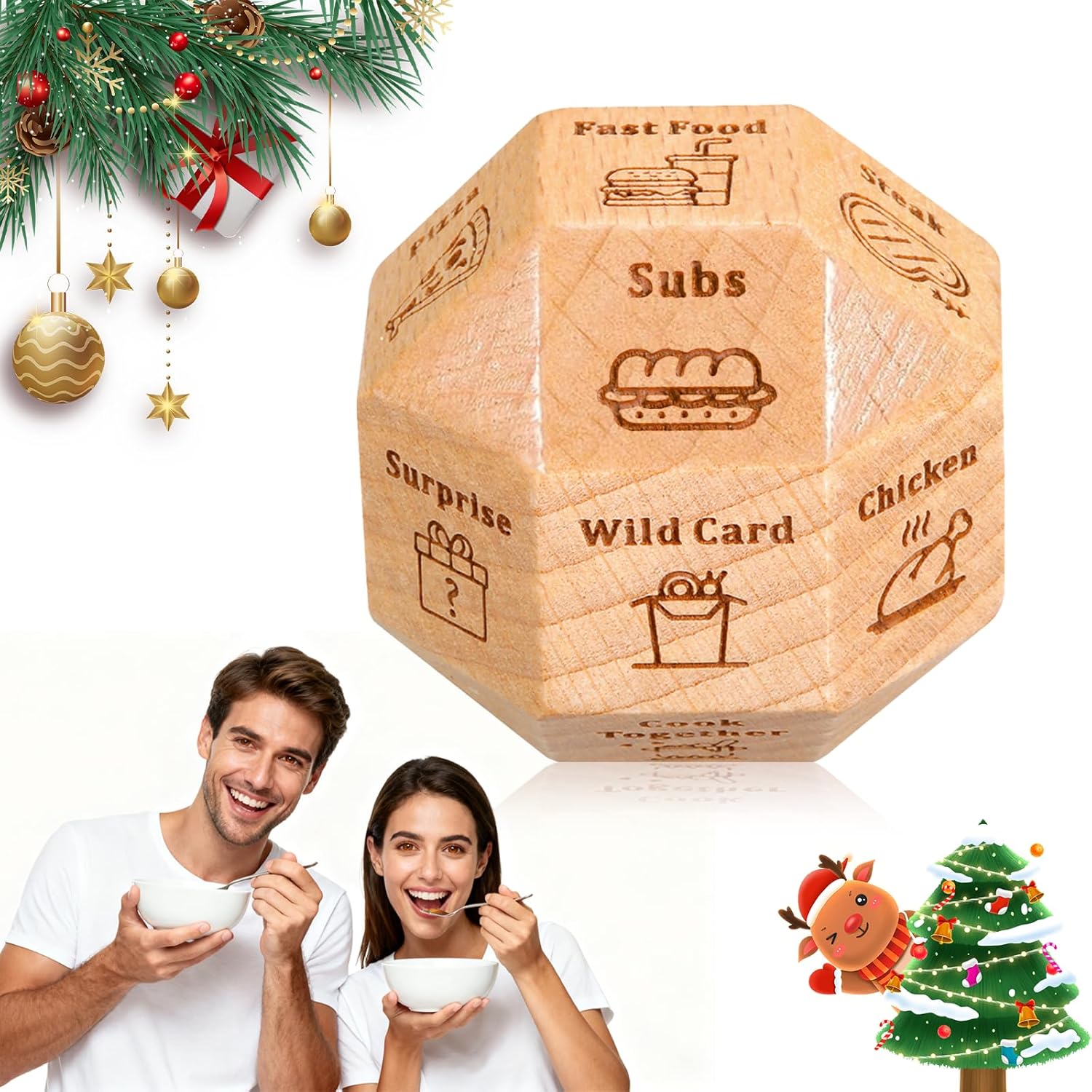Funny 2nd Anniversary Birthday Gifts for Him Her 18-Side Food Dice Boyfriend Valentines Day Gifts Best 2026 Stocking Stuffers for Women Men Adults Husband Boyfriend Christmas Gag Gift for Women Men