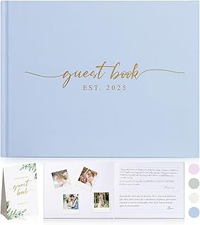 Wedding Guest Book with Personalized 2025 Year - Linen Photo Guest Book for Wedding Reception Bridal Shower Guests to Sign - 100 Pages Blank and Lined Acid Free Paper (Baby Blue)