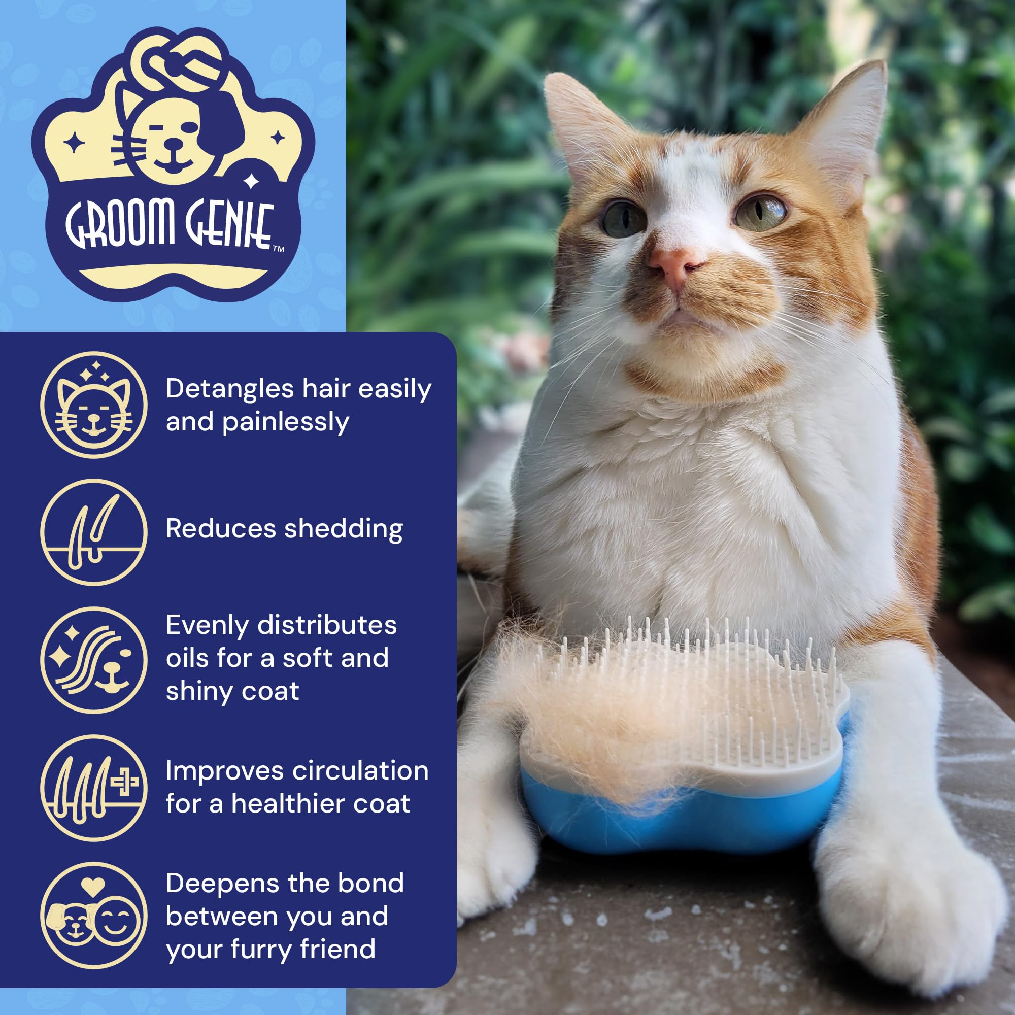 Cepillo de masaje grande de 5 pulgadas para perros y mascotas, herramienta de aseo para gatos, perros, pelo largo o corto, color azul real
