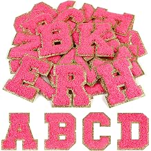 CHRORINE 26/52/104 Pcs Self Adhesive Chenille Letter Patches A-Z, Also Supports Sew or Iron on, Embroidered Alphabet Patches Stickers for DIY Clothing, Bags, Hats 104, Rose Red, Height 2.16