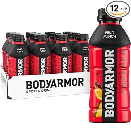 BODYARMOR Sports Drink Sports Beverage, Fruit Punch, Coconut Water Hydration, Natural Flavors With Vitamins, Potassium-Packed Electrolytes, Perfect For Athletes, 16 Fl Oz (Pack of 12)