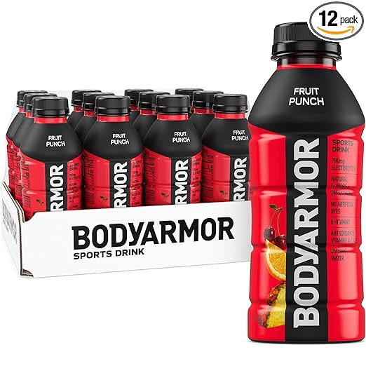 BODYARMOR Sports Drink Sports Beverage, Fruit Punch, Coconut Water Hydration, Natural Flavors With Vitamins, Potassium-Packed Electrolytes, Perfect For Athletes, 16 Fl Oz (Pack of 12)